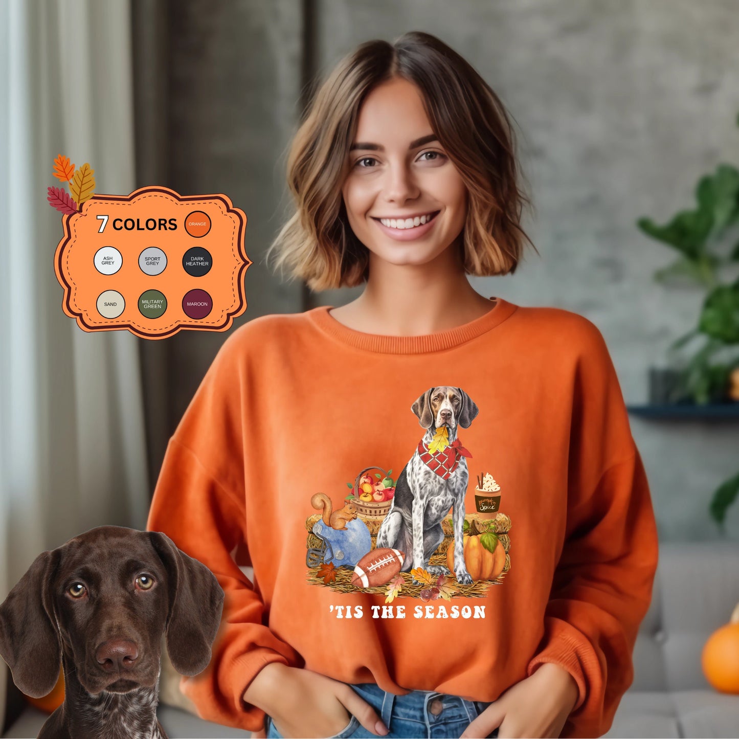 German Shorthaired Pointer Fall Pumpkin Dog Sweatshirt - Pumpkin Spice Tee, Halloween -Football Season, Dog Lover Groomer, Gsp Mom