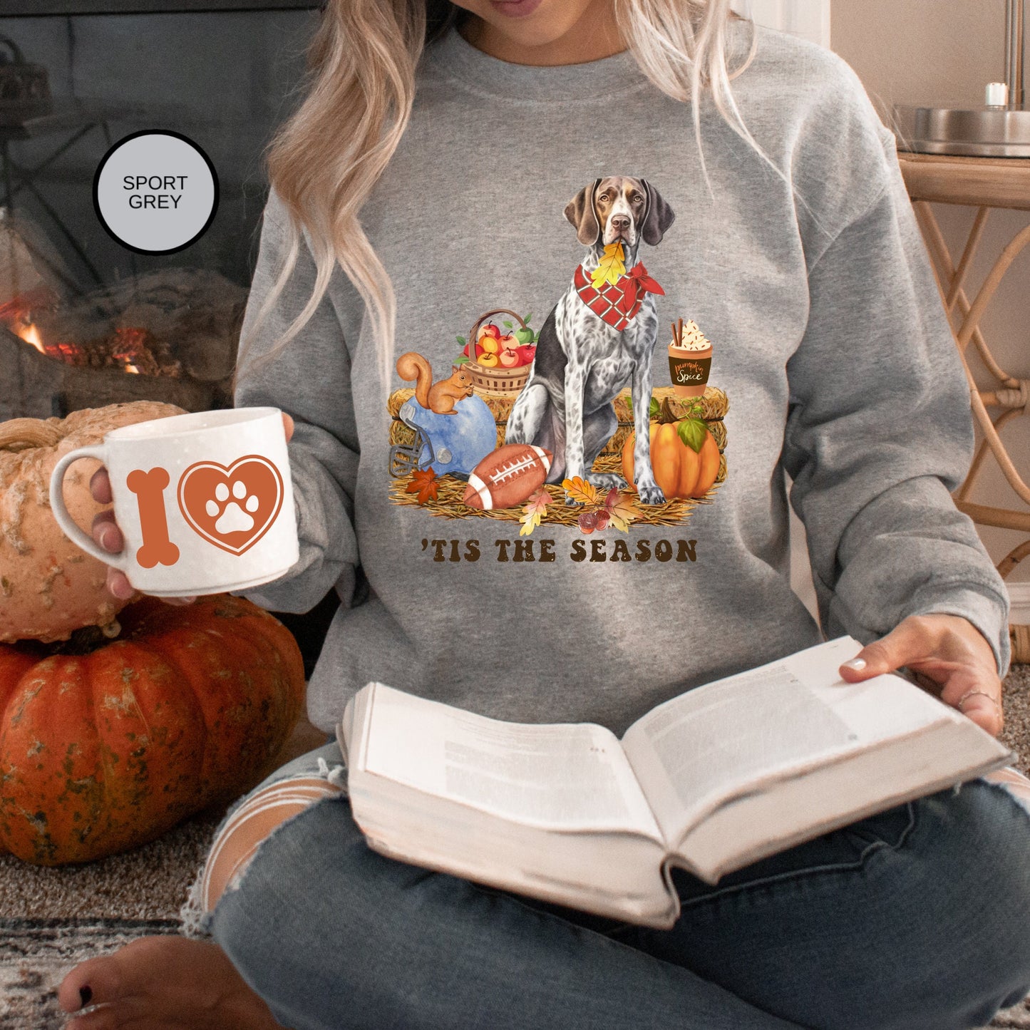 German Shorthaired Pointer Fall Pumpkin Dog Sweatshirt - Pumpkin Spice Tee, Halloween -Football Season, Dog Lover Groomer, Gsp Mom