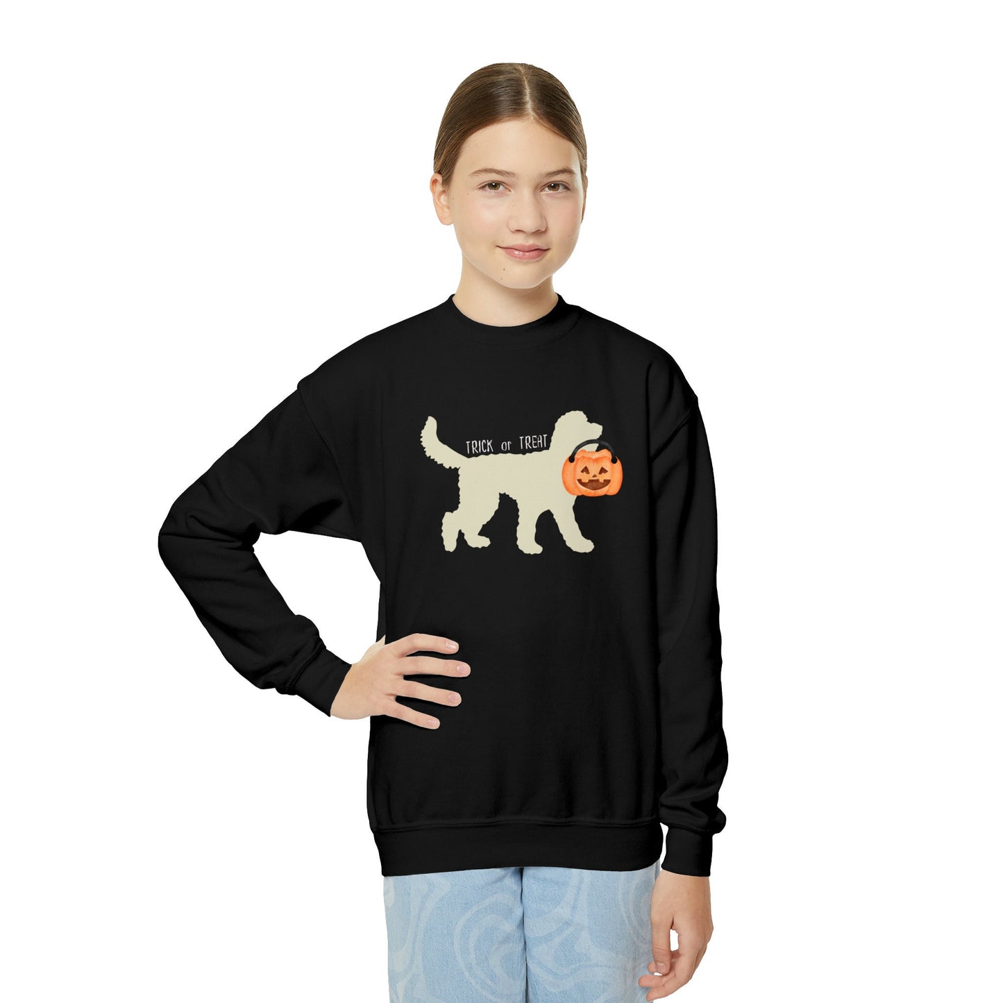 Kids Halloween Doodle Dog Sweatshirt - Fall Halloween Dog Shirt, Pumpkin Sweater, Spooky Season, Dog Lover Gift