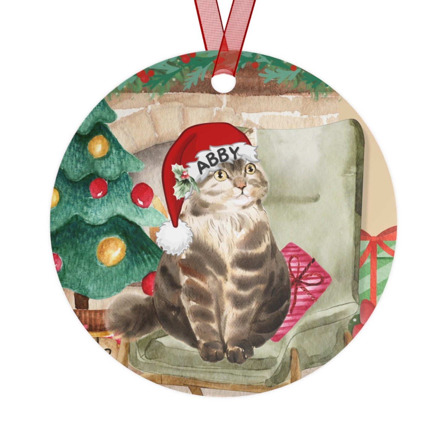 Personalized Grey Cat Christmas Ornament - Custom Gray Tabby Cat Tree Ornament, Cat Mom or Dad Gift, Cat Lover Gift Idea