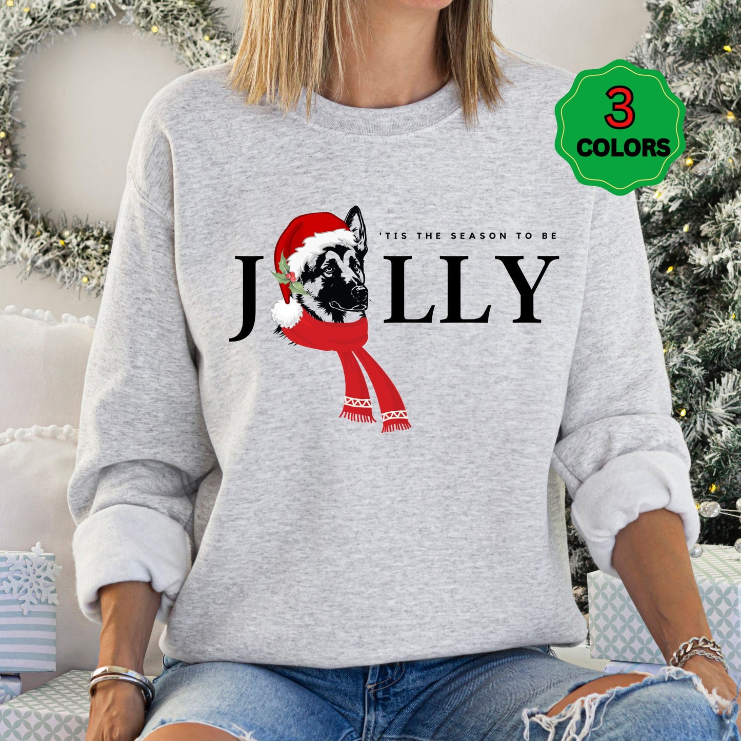 German Shepherd Dog Jolly Christmas Sweatshirt - German Shepherd Mom Shirt, German Shepherd Lover Christmas Gift, Santa Dog