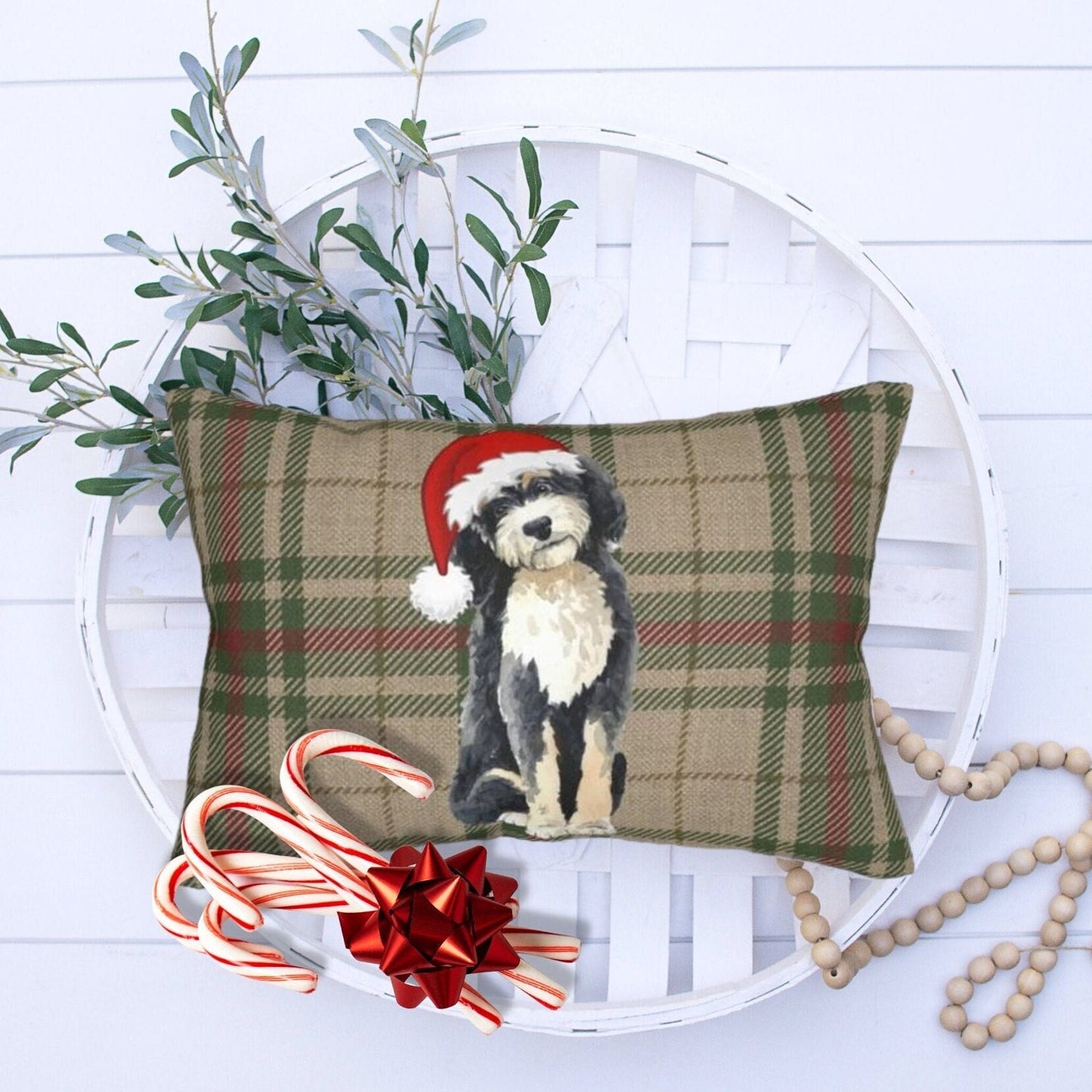 Bernedoodle Christmas Pillow - Holiday Gift Idea for Bernedoodle Mom or Dad, Doodle Dog Home Decor, Bernadoodle Gift, Doodle Dad