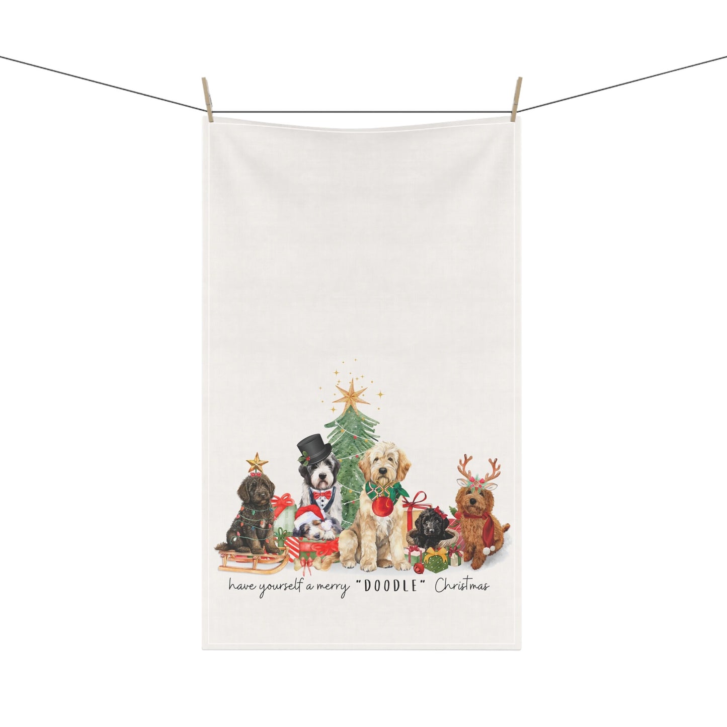 Doodle Dog Christmas Kitchen Towel - Doodle Dog Mom Dad Christmas Gift, Goldendoodle, Labradoodle, Bernedoodle, Sheepadoodle, Cock