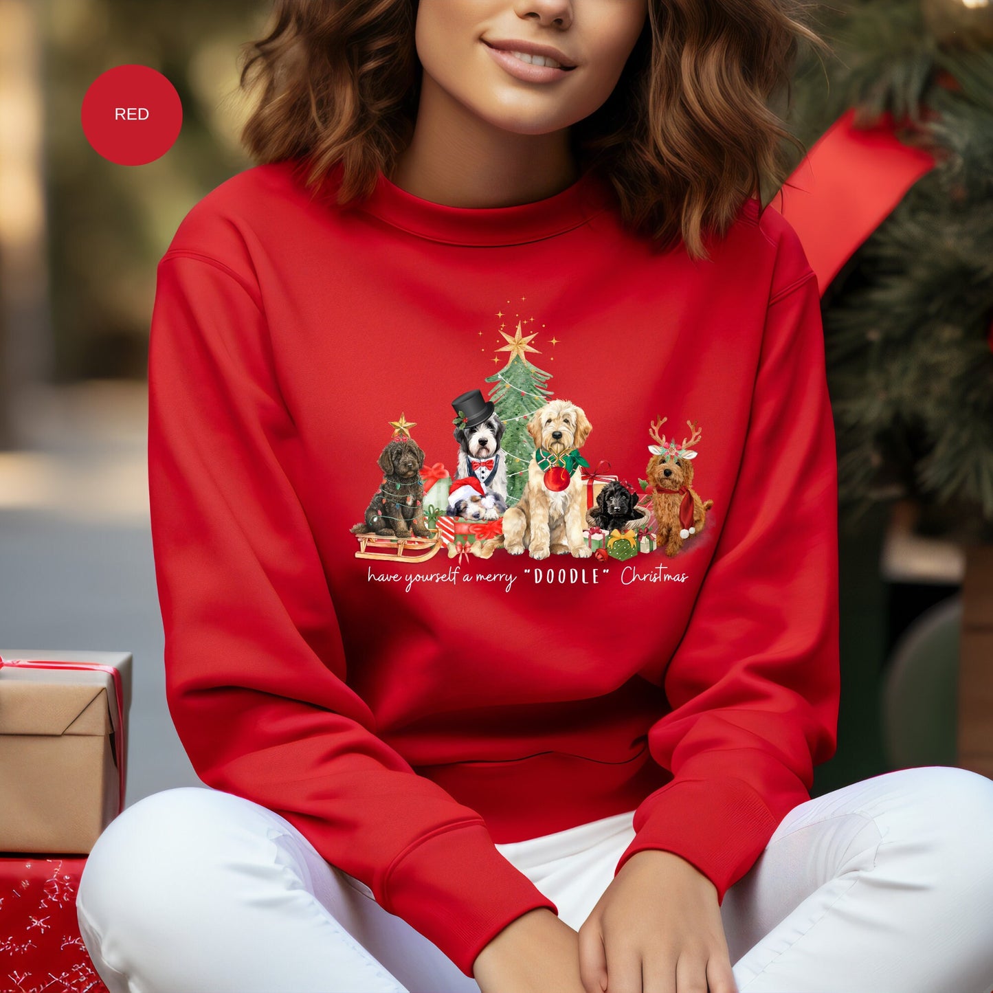 Doodle Dogs Christmas Sweatshirt - Doodle Dog Mom Gift, Bernedoodle, Goldendoodle, Labradoodle, Aussiedoodle, Sheepadoodle, Cockap