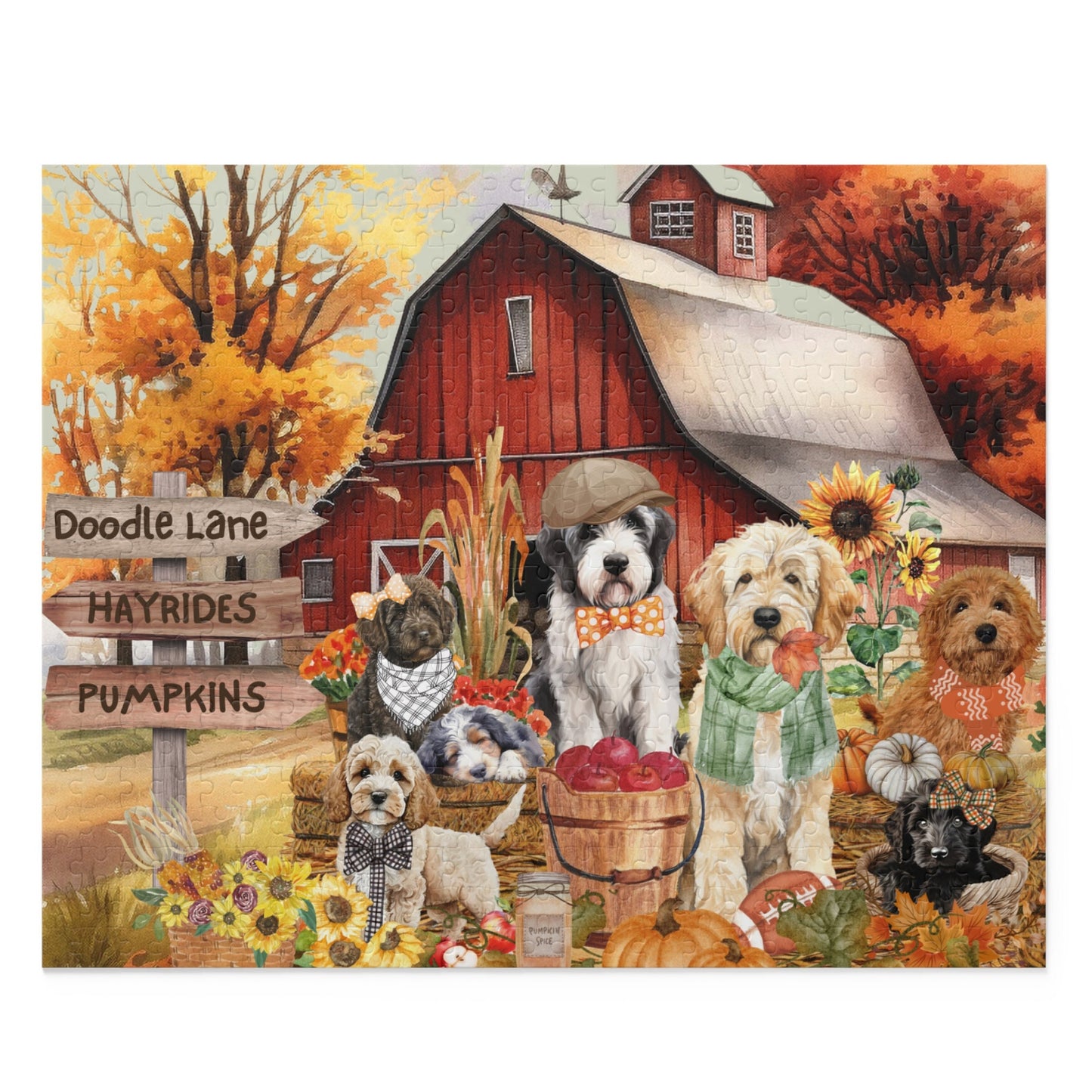 Doodle Dog Fall Autumn Gift Puzzle (120 - 252, 500-Piece) Perfect Gift for All Doodle Lovers, Pet Sitters, Groomers Gift Box Inclu