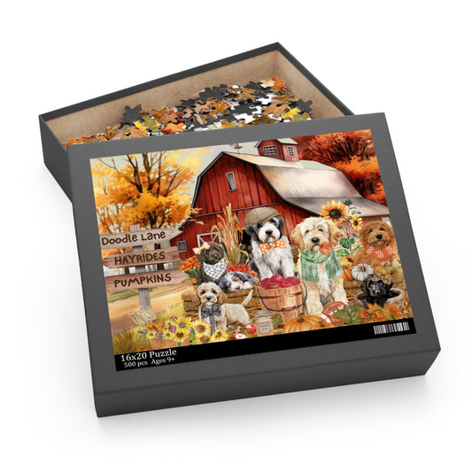 Doodle Dog Fall Autumn Gift Puzzle (120 - 252, 500-Piece) Perfect Gift for All Doodle Lovers, Pet Sitters, Groomers Gift Box Inclu