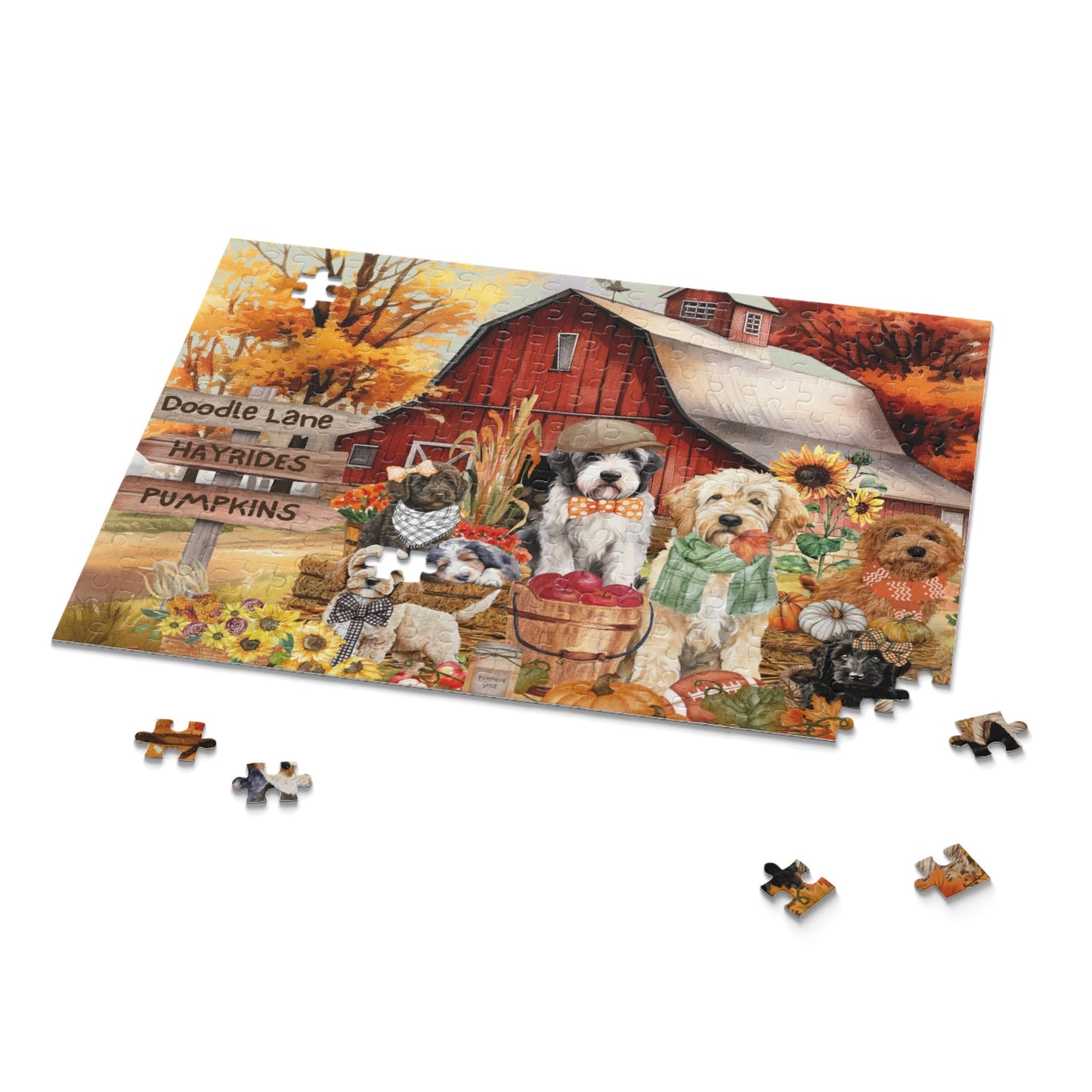 Doodle Dog Fall Autumn Gift Puzzle (120 - 252, 500-Piece) Perfect Gift for All Doodle Lovers, Pet Sitters, Groomers Gift Box Inclu