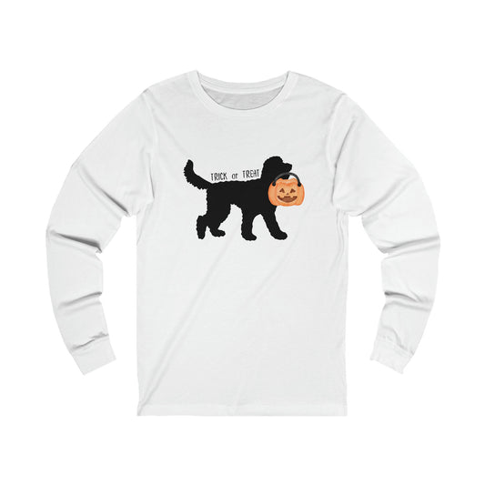 Doodle Dog Halloween Pumpkin Long Sleeve Tee Jersey - Doodle Mom Fall Gift, Goldendoodle, Labradoodle, Bernedoodle, Aussiedoodle,