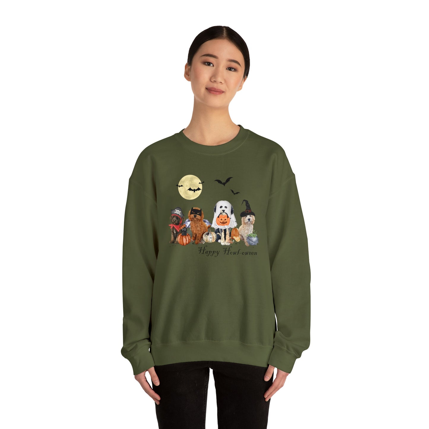 Doodle Dogs Halloween Green Sweatshirt - Goldendoodle, Labradoodle, Bernedoodle, Cockapoo, Fun Doodle Mom Halloween Shirt