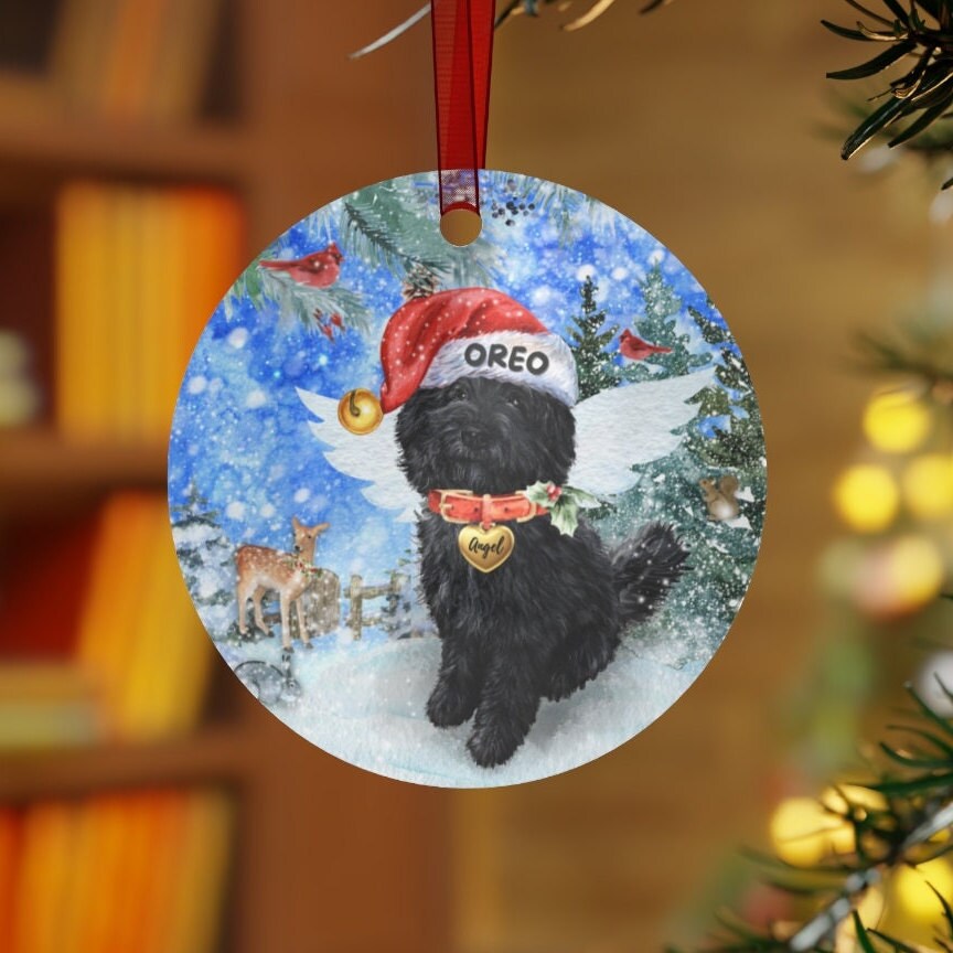 Personalized Doodle Dog Memorial Ornament - Black Doodle Dog Mom Dad Sympathy Gift, Christmas Dog Memorial Ornament, Pet Loss Gift