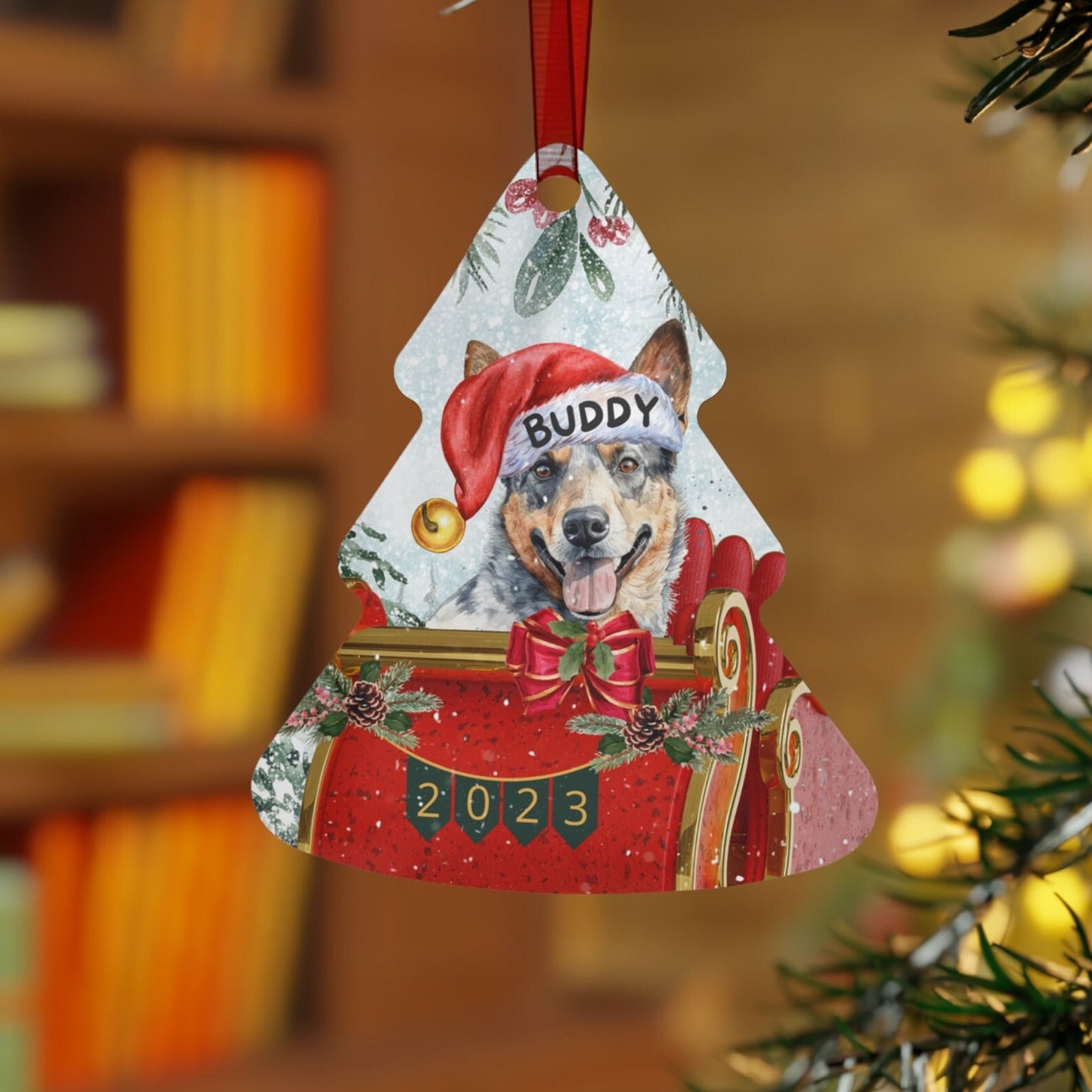 Personalized Blue Heeler Christmas Ornament - Metal Custom Blue Heeler -Australian Cattle Dog Mom Gift, Blue Heeler Lover Gift Orn