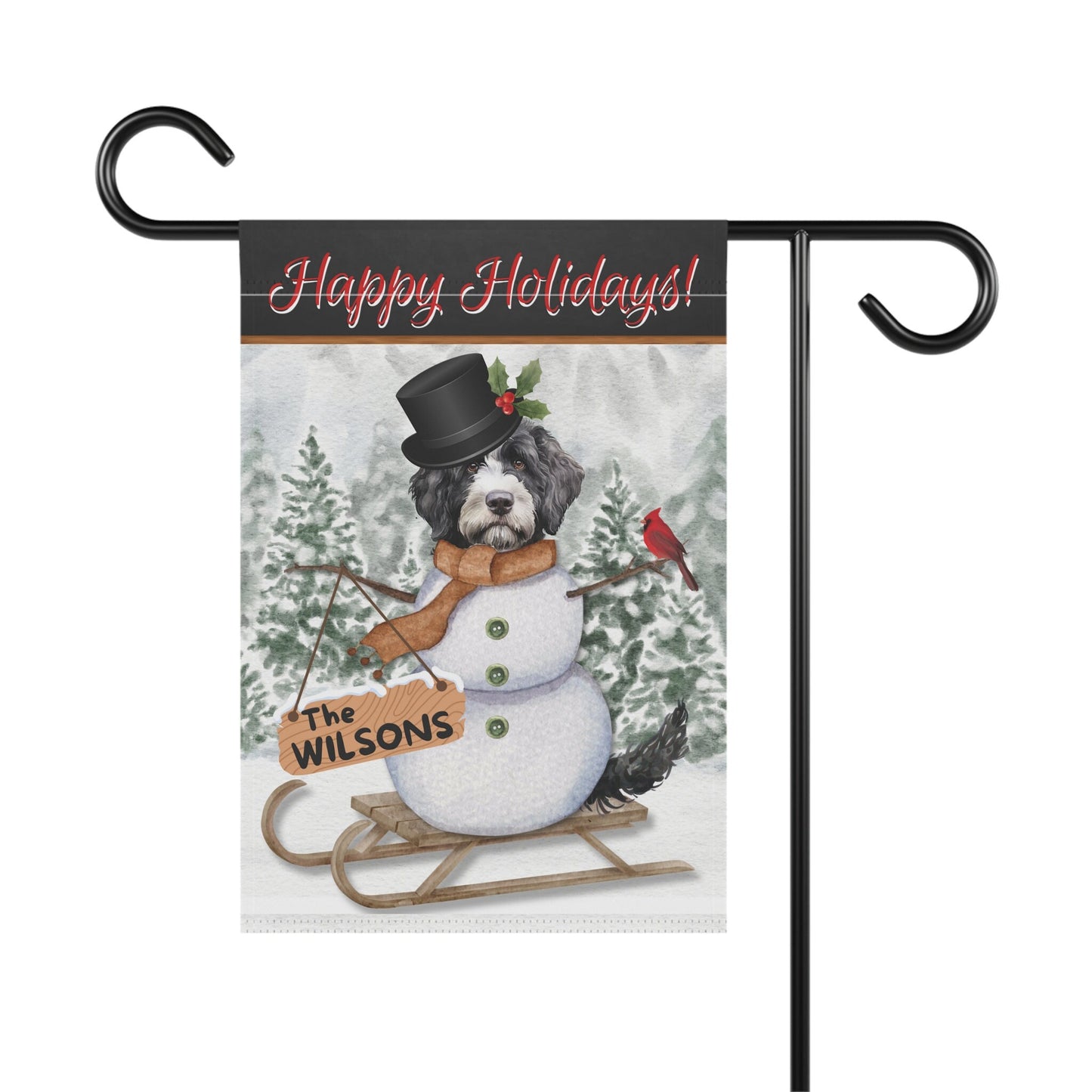 Personalized Bernedoodle Snowman Christmas Flag - Bernedoodle Doodle Dog Mom Gift Idea, Custom Doodle Dog Flag, Stand Not Included