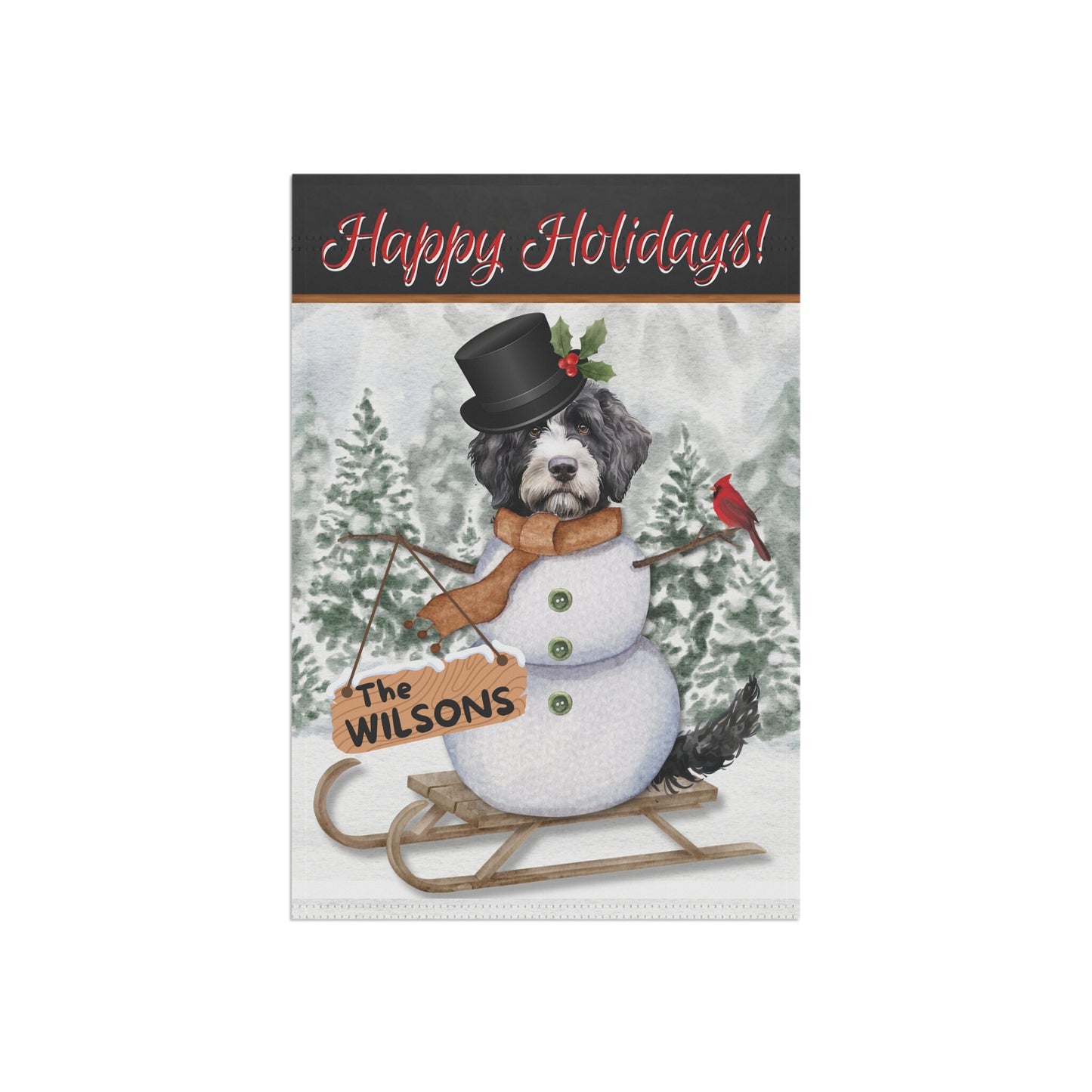 Personalized Bernedoodle Snowman Christmas Flag - Bernedoodle Doodle Dog Mom Gift Idea, Custom Doodle Dog Flag, Stand Not Included