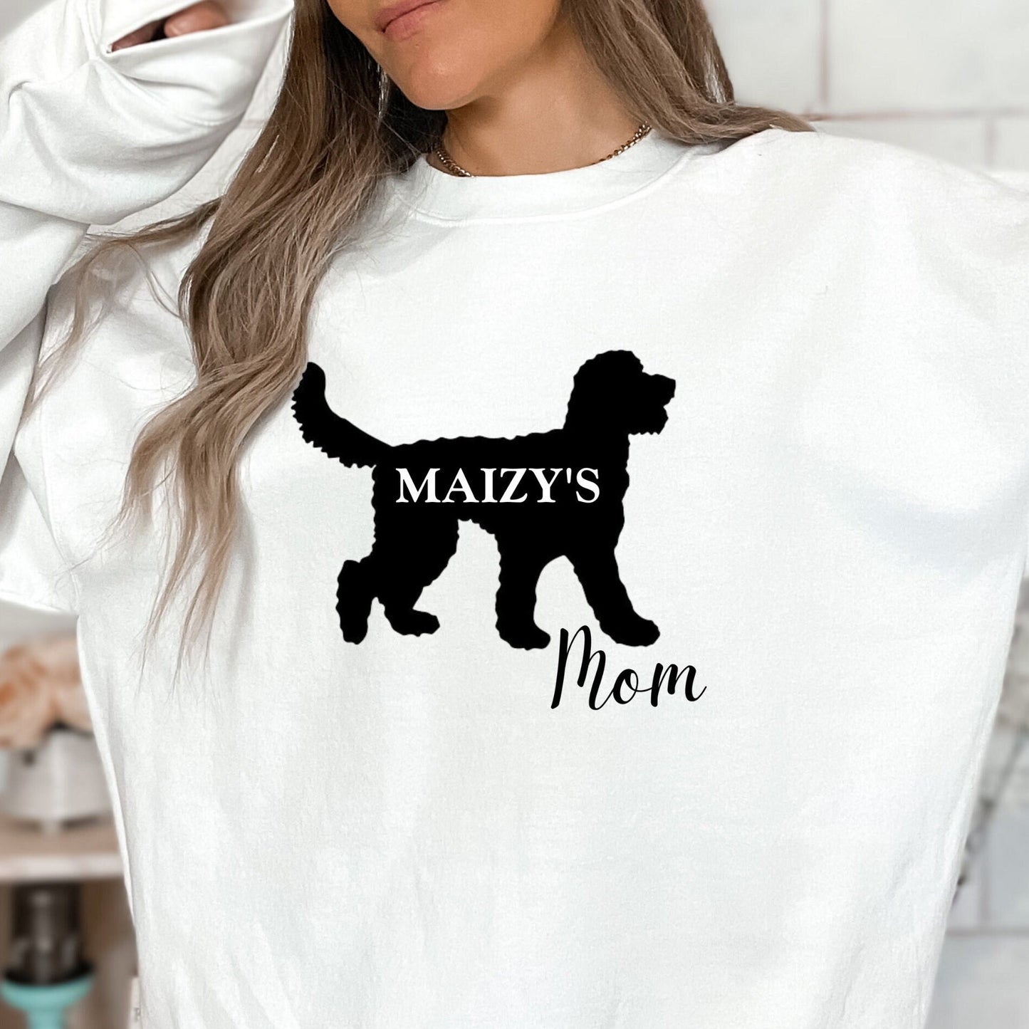 Personalized Doodle Dog Mom Sweatshirt - Goldendoodle, Labradoodle, Bernedoodle, Sheepadoodle etc.Silhouette, Aussiedoodle Mom