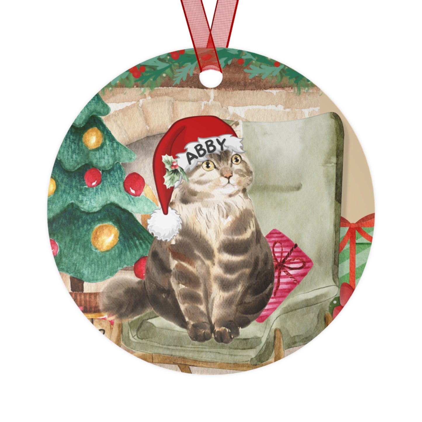 Personalized Grey Cat Christmas Ornament - Custom Gray Tabby Cat Tree Ornament, Cat Mom or Dad Gift, Cat Lover Gift Idea