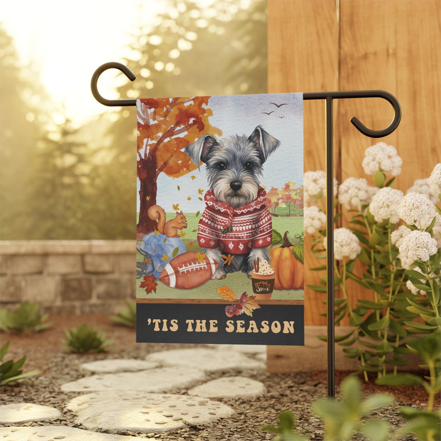 Personalized Schnauzer Fall Garden Flag - Football, Pumpkin Spice, Schnauzer Flag, Schnauzer Dog Mom Autumn Gift