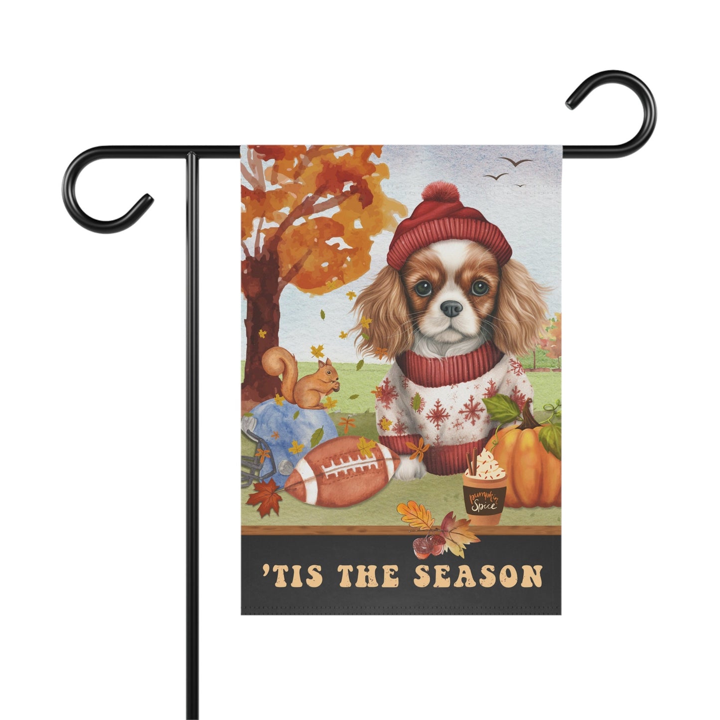 Personalized Cavalier King Charles Spaniel Fall Garden Flag - Football, Pumpkin Spice, Cavalier King Charles Flag, Cavalier Dog Mo