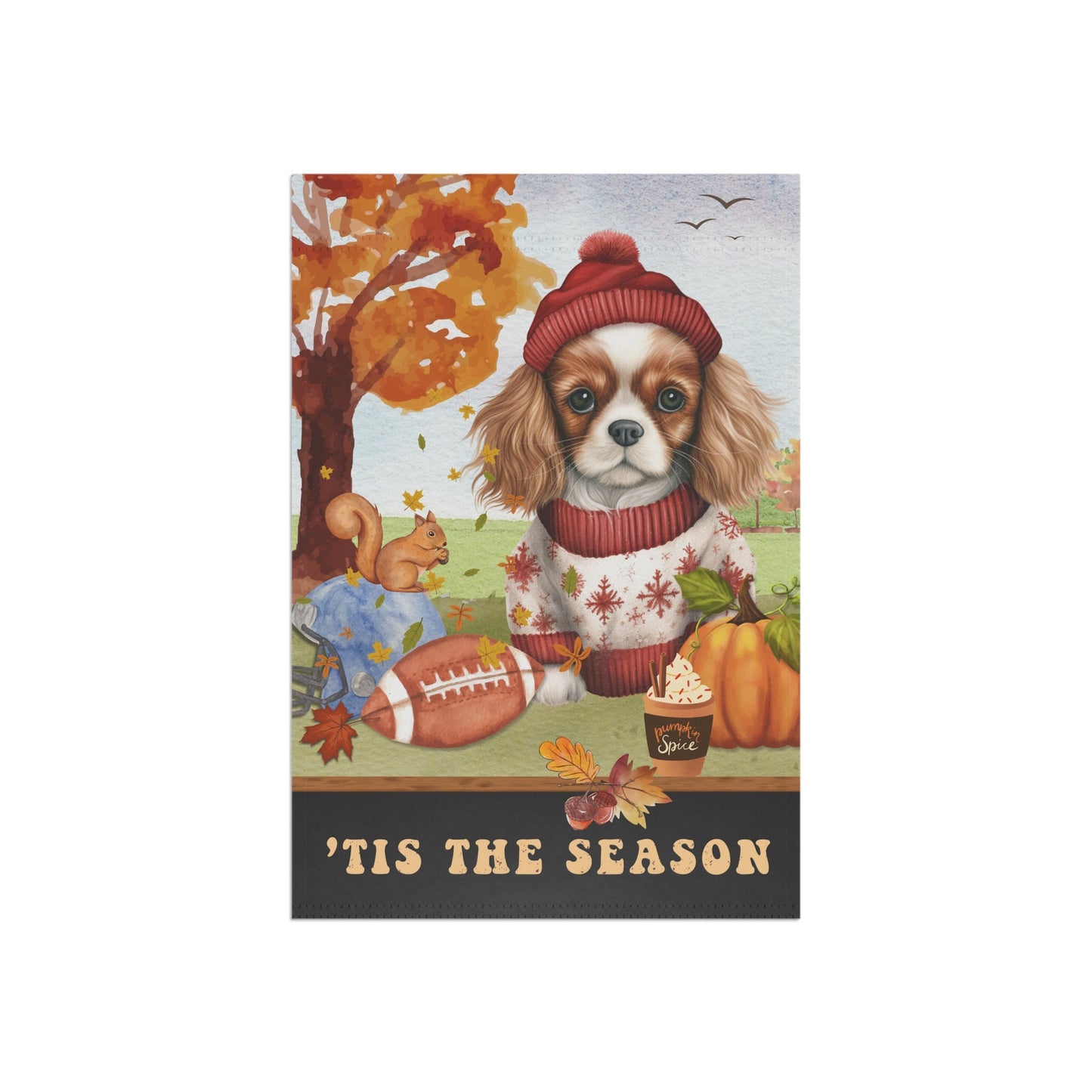 Personalized Cavalier King Charles Spaniel Fall Garden Flag - Football, Pumpkin Spice, Cavalier King Charles Flag, Cavalier Dog Mo