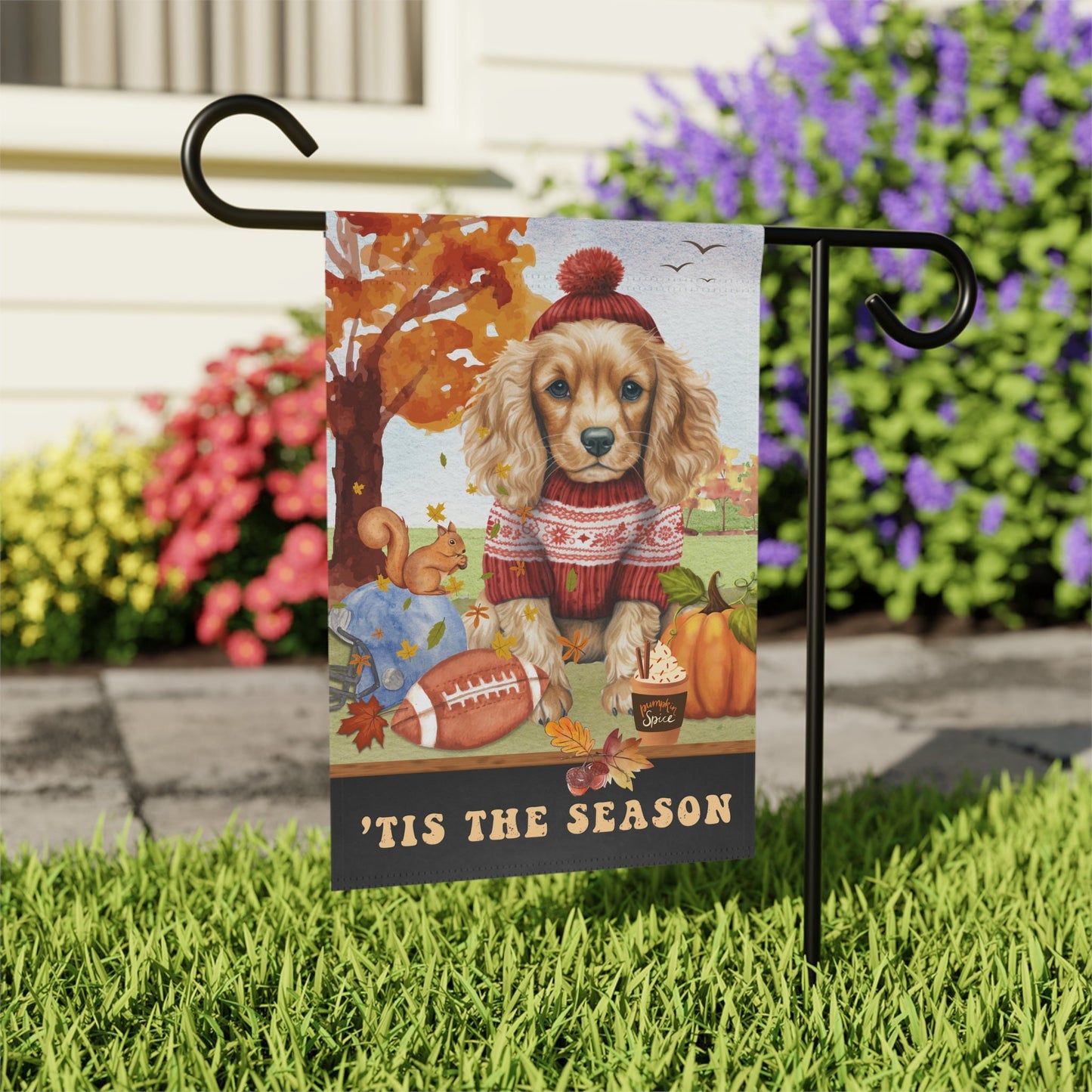 Personalized Cocker Spaniel Dog Fall Garden Flag - Cocker Spaniel Football, Pumpkin Spice, Flag, Cocker Spaniel  Dog Mom Autumn Gift