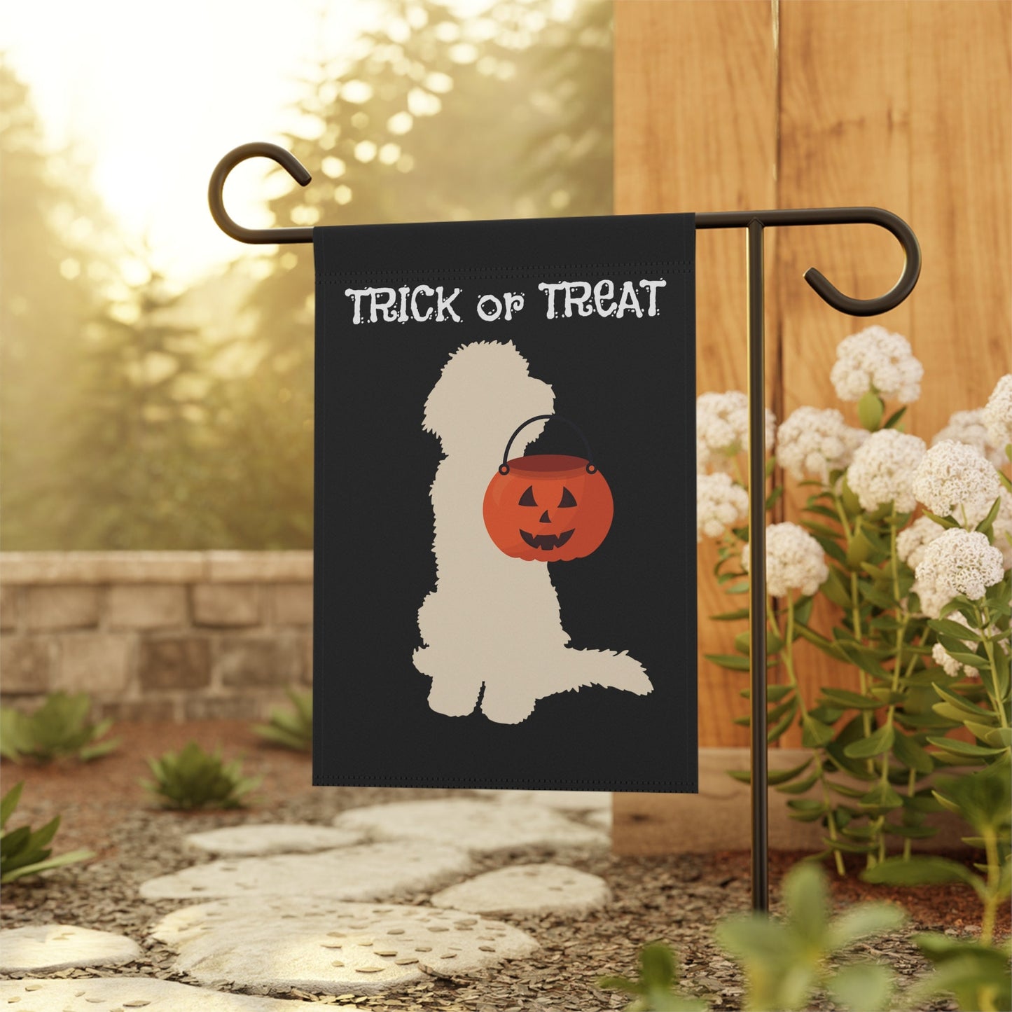 Doodle Dog Fall/Halloween Garden - House Flag, Light Silhouette Goldendoodle, Bernedoodle, Labradoodle, Aussiedoodle