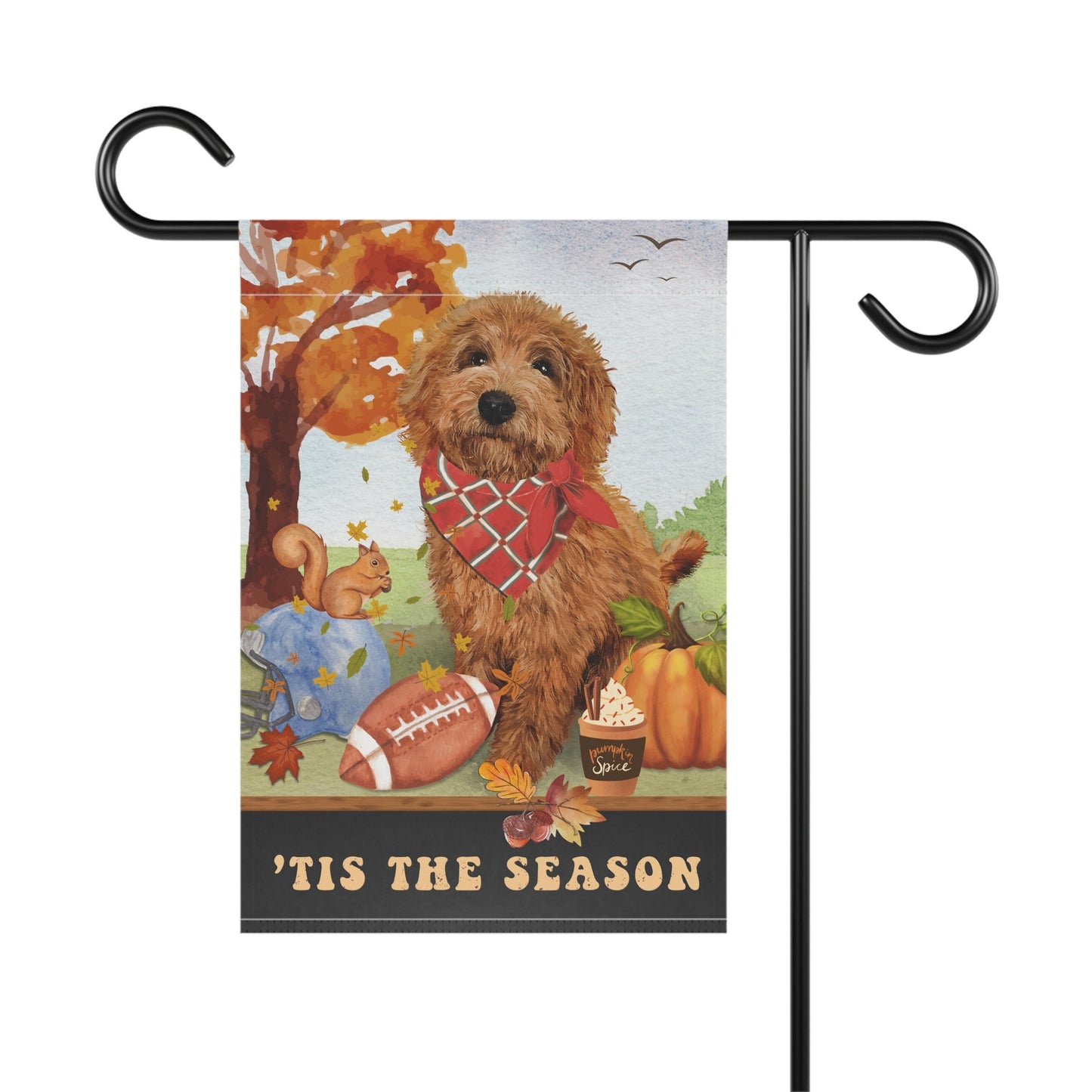 Apricot Red Doodle Dog Fall Garden Flag - Football, Pumpkin Spice, Doodle Dog Flag, Goldendoodle Labradoodle Mom Gift, 2 Sizes