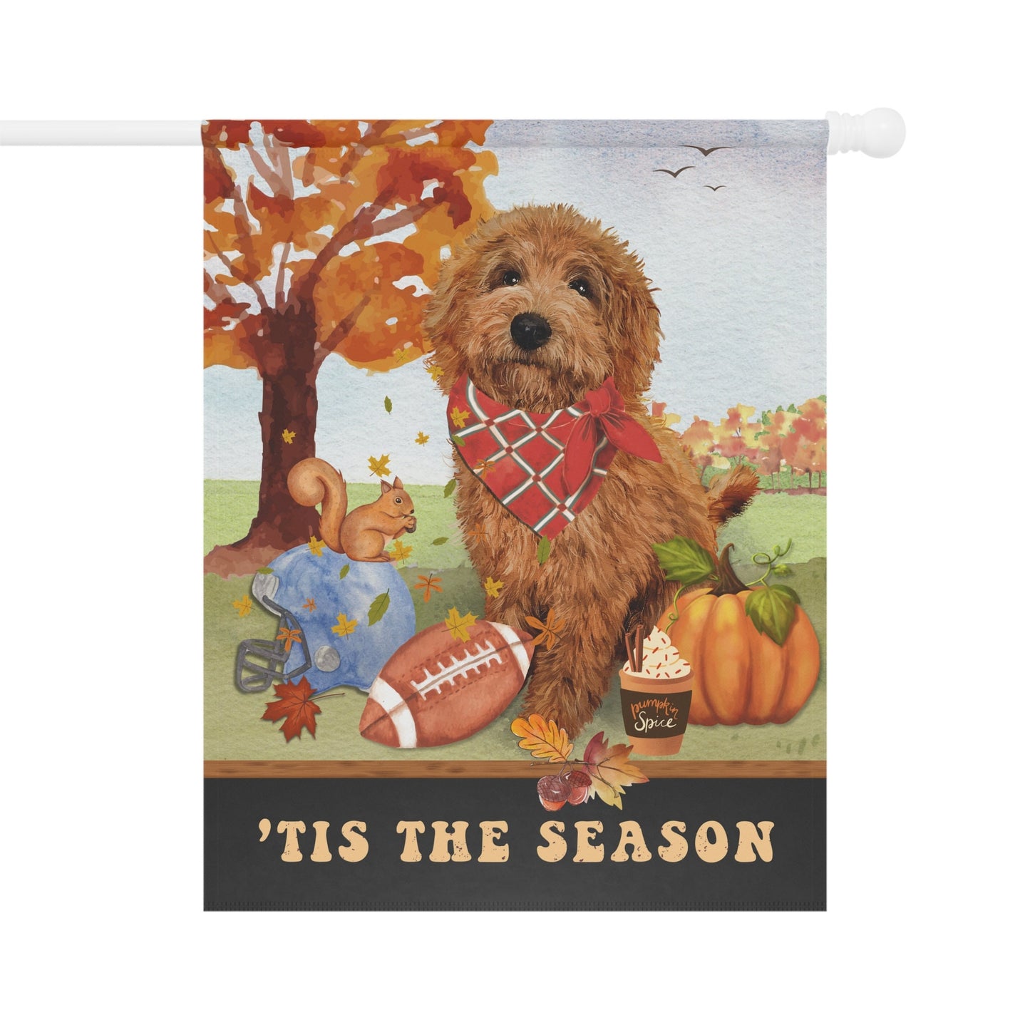 Apricot Red Doodle Dog Fall Garden Flag - Football, Pumpkin Spice, Doodle Dog Flag, Goldendoodle Labradoodle Mom Gift, 2 Sizes