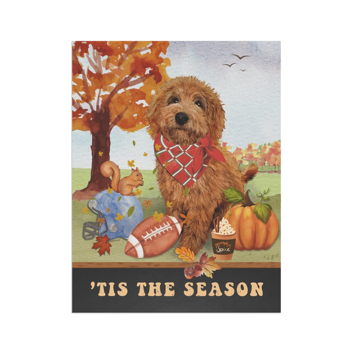 Apricot Red Doodle Dog Fall Garden Flag - Football, Pumpkin Spice, Doodle Dog Flag, Goldendoodle Labradoodle Mom Gift, 2 Sizes