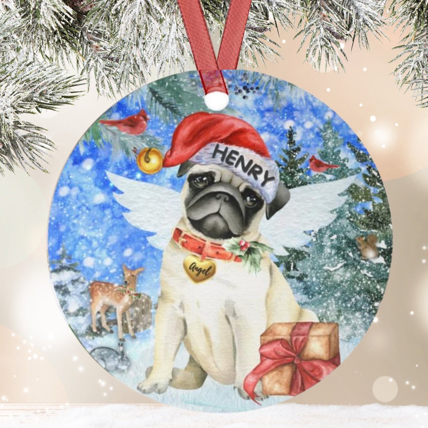 Personalized Pug Pet  Memorial Ornament - Pug  Mom or Dad Sympathy Gift, Christmas Pet Memorial Ornament, Dog Loss Gift