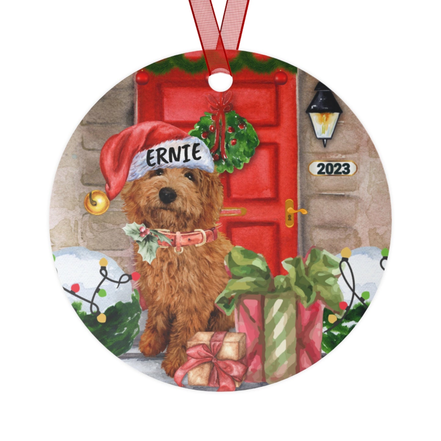 Personalized Goldendoodle - Labradoodle Christmas Ornament, Apricot, Red Doodle Dog Metal Ornament, Doodle Dog Mom Dad Gift Idea,