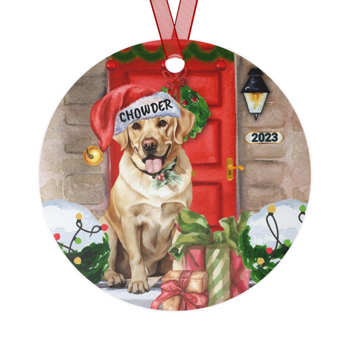 Personalized Yellow Labrador Retriever Dog Christmas Ornament - Yellow Lab Mom Gift, Metal Ornament, Custom Labrador Retriever Gif