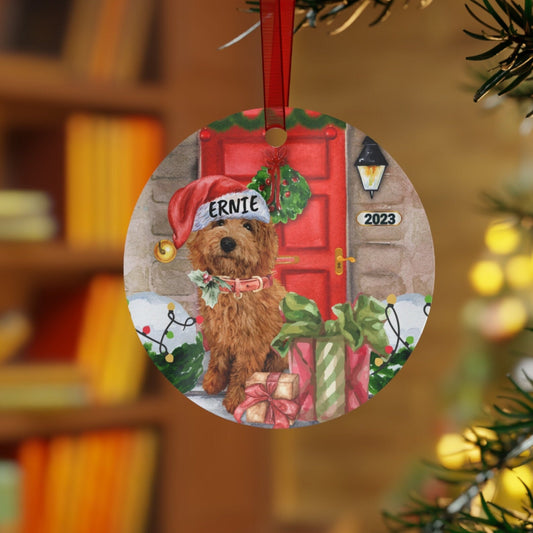 Personalized Goldendoodle - Labradoodle Christmas Ornament, Apricot, Red Doodle Dog Metal Ornament, Doodle Dog Mom Dad Gift Idea,