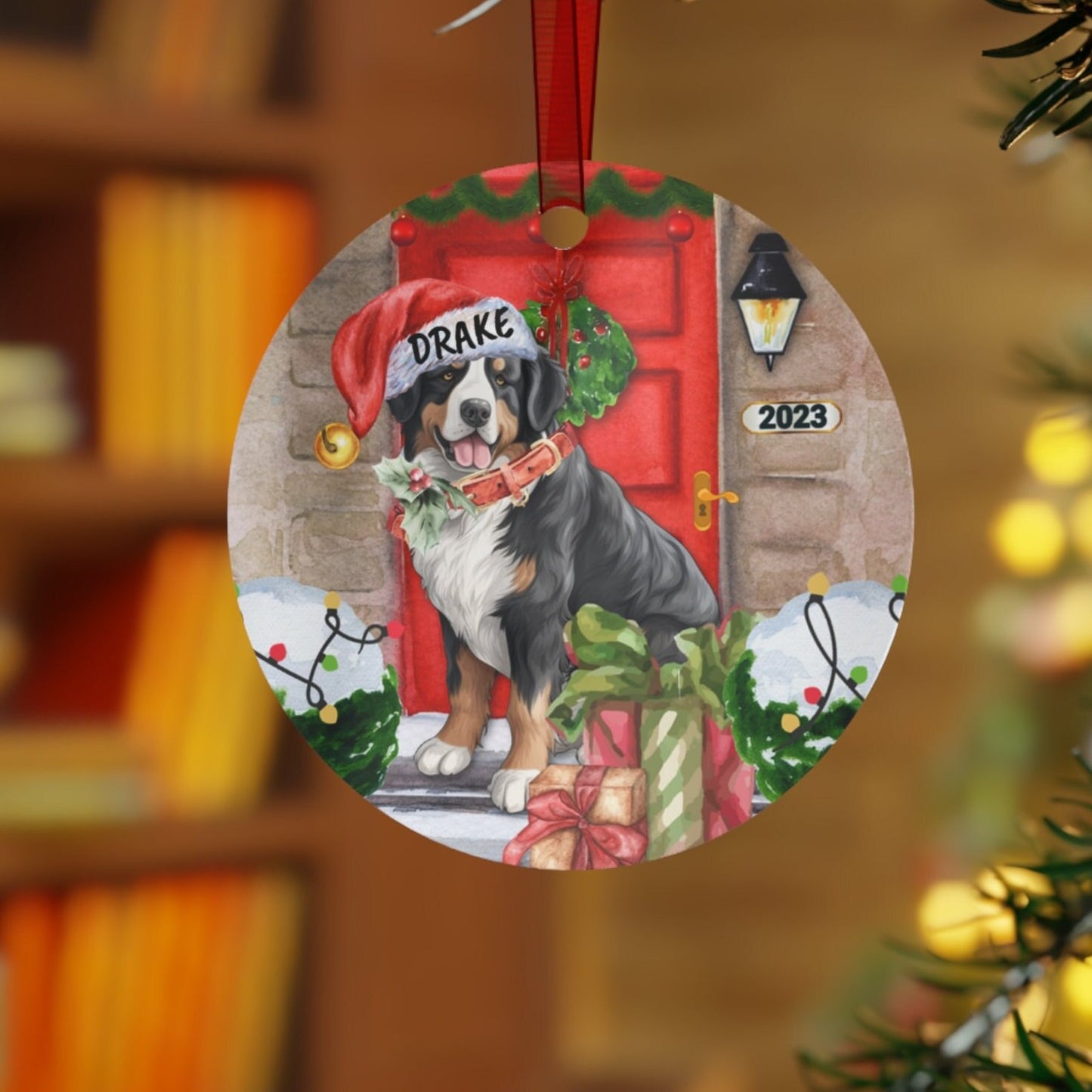 Personalized Bernese Mountain Dog Christmas Ornament - Bernese Mountain Dog Mom Gift, Metal Ornament, Custom Bernese Mountain Gift