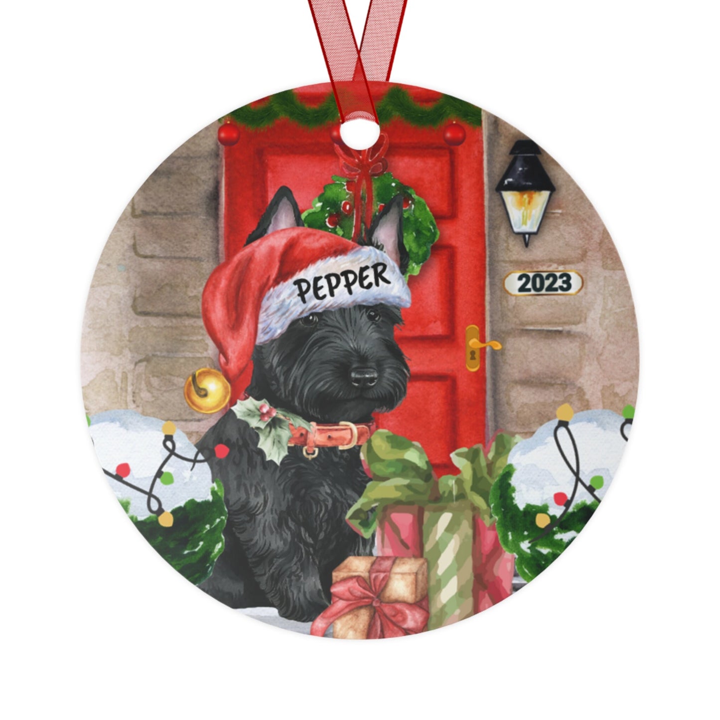 Personalized Black Scottish Terrier Dog Christmas Ornament - Black Mom Gift, Metal Ornament, Custom Black Gift Ornament