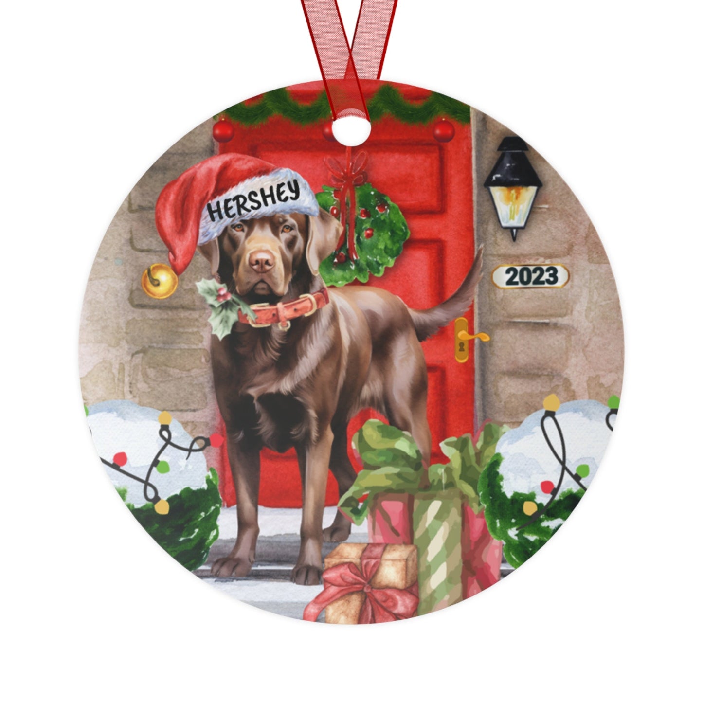 Personalized Chocolate Brown Labrador Retriever Dog Christmas Ornament - Lab Mom Gift, Metal Ornament, Custom Labrador Retriever O