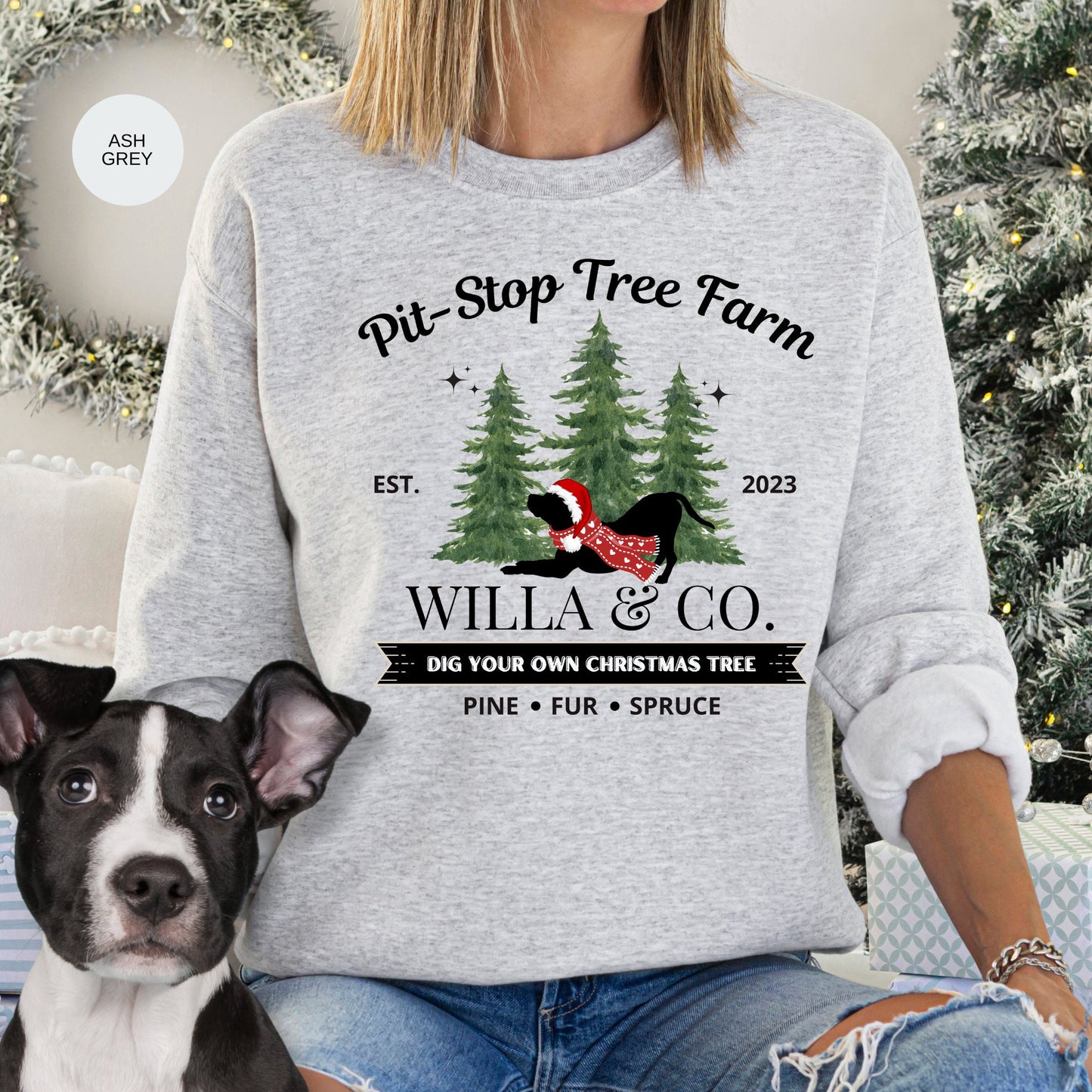 Personalized Pitbull Dog Christmas Sweatshirt - Pittie Dog Mom Gift Shirt, Custom Pitbull Lover Unisex Sweatshirt, Pitbull Shirt