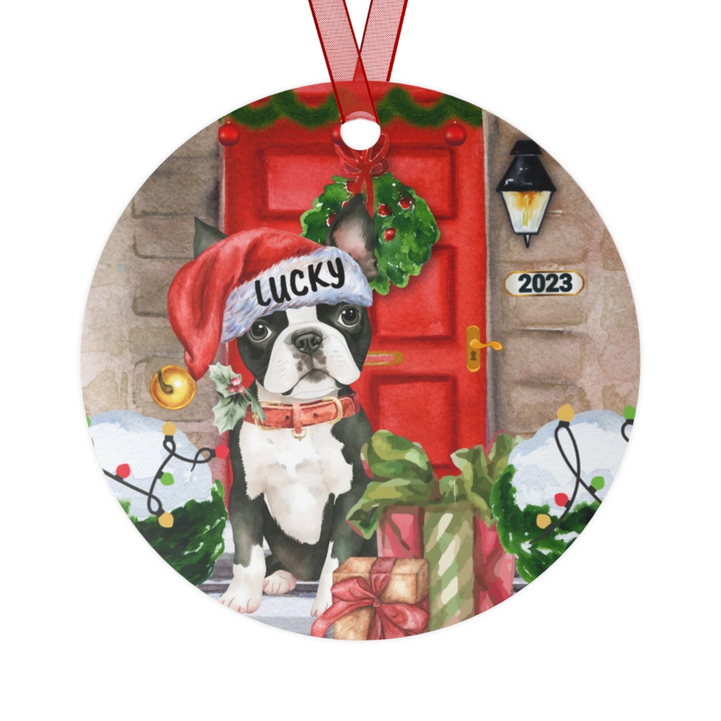 Personalized Black Boston Terrier Dog Christmas Ornament - Boston Terrier Mom Gift, Metal Ornament, Custom Boston Terrier Gift Orn