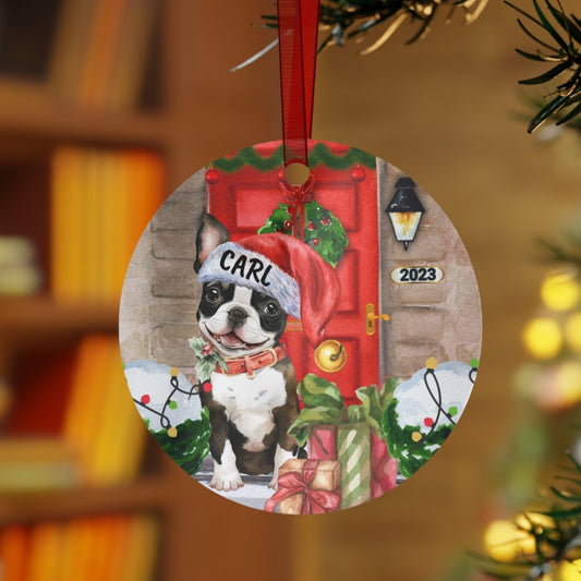 Personalized Brown Boston Terrier Dog Christmas Ornament - Boston Terrier Mom Gift, Metal Ornament, Custom Boston Terrier Gift Orn