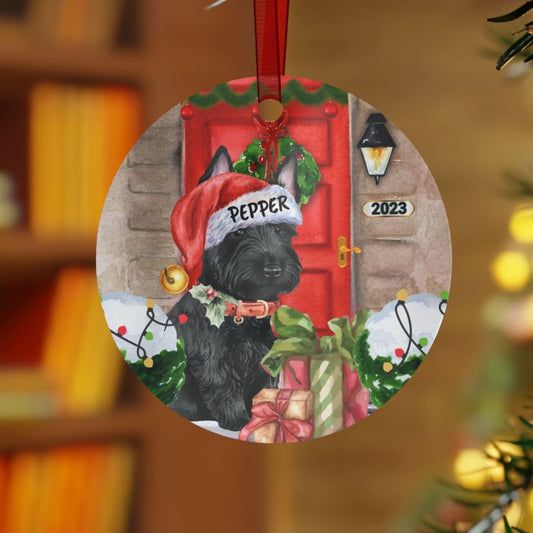 Personalized Black Scottish Terrier Dog Christmas Ornament - Black Mom Gift, Metal Ornament, Custom Black Gift Ornament