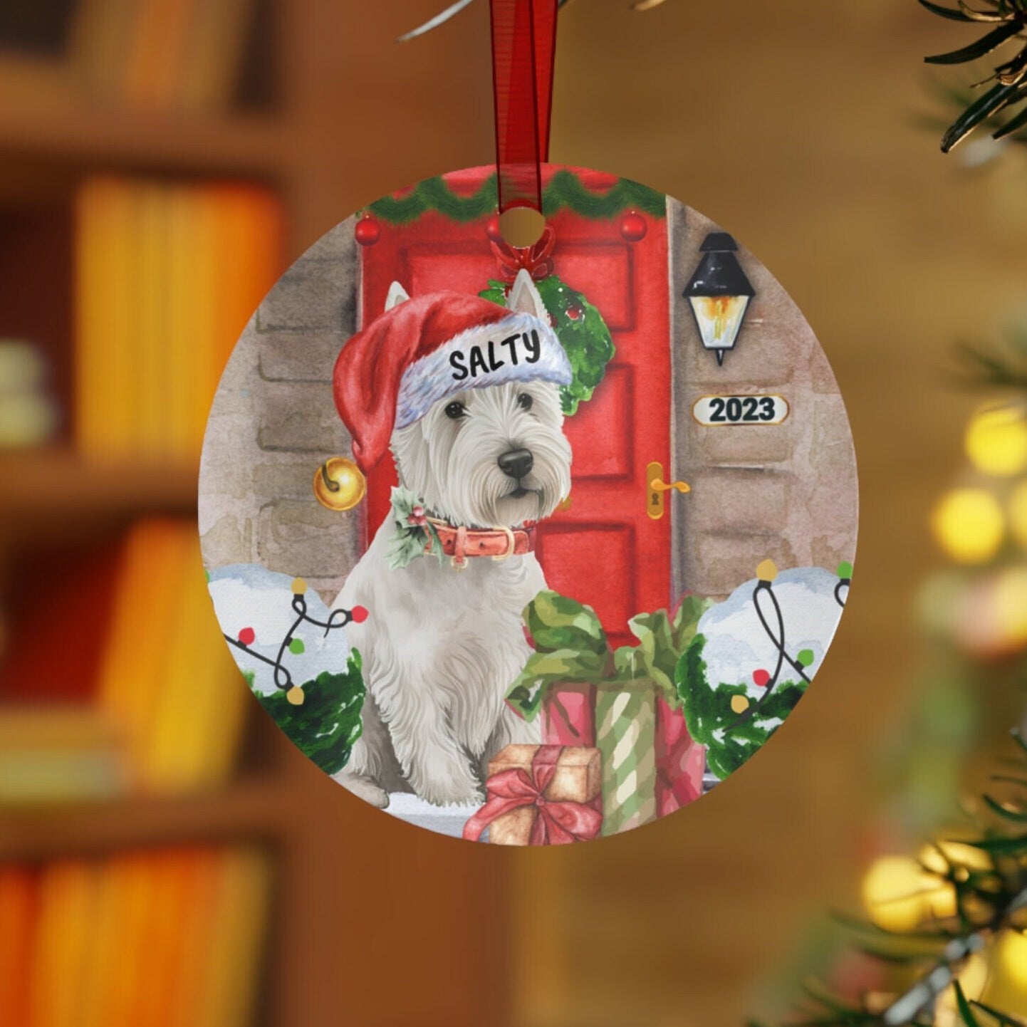 Personalized White Scottish Terrier Dog Christmas Ornament - Scottish Terrier Mom Gift, Metal Ornament, Custom Scottish Terrier Gift