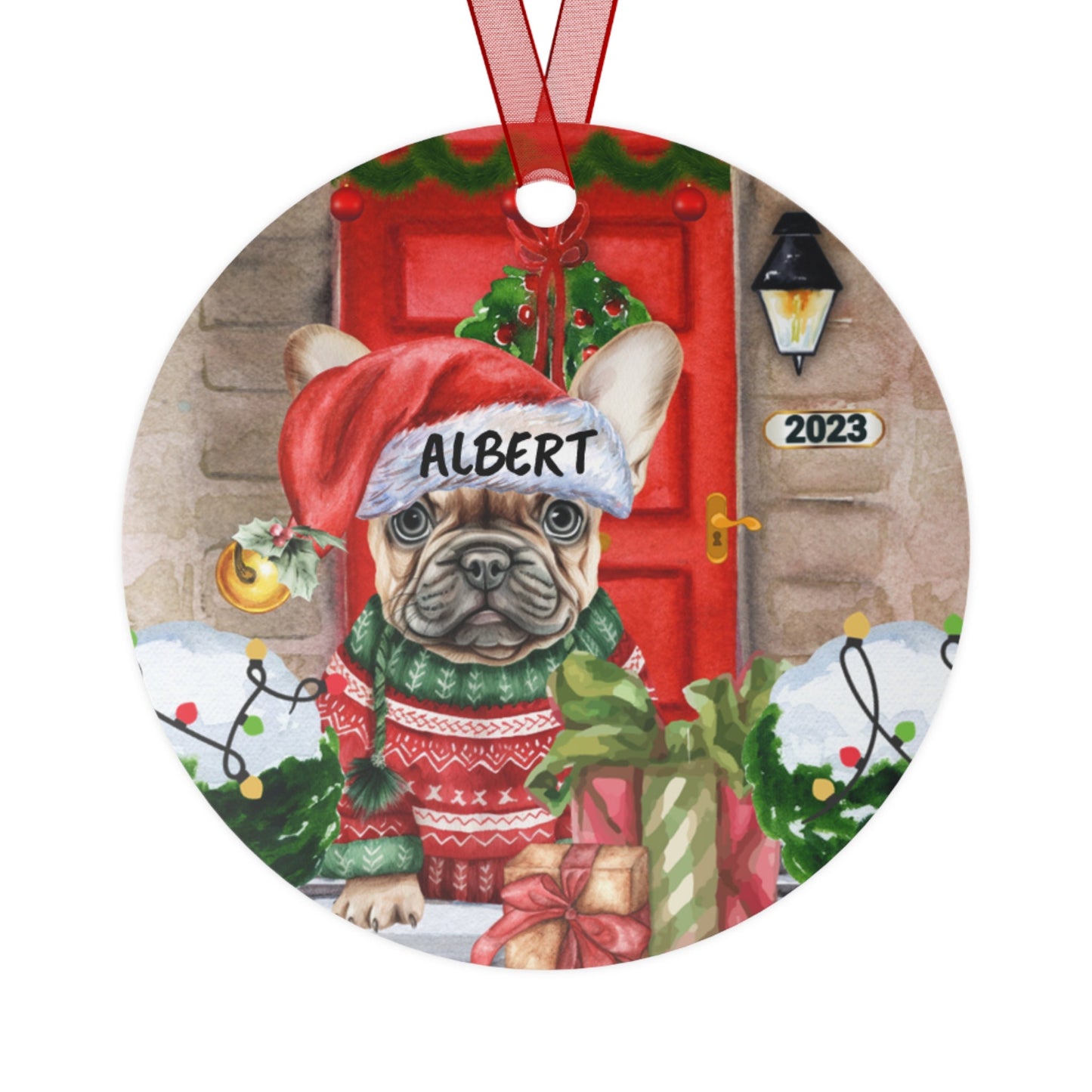 Personalized French Bulldog - Frenchie Christmas Ornament, Custom Frenchie Dog Mom Gift, French Bulldog Keepsake Metal Ornament