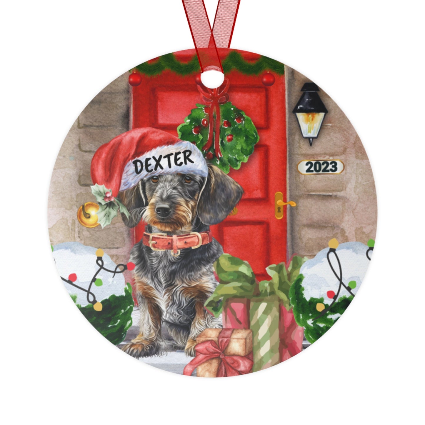 Personalized Wirehaired Daschund Dog Christmas Ornament - Wirehaired Daschund Mom Gift, Metal Ornament, Custom Daschund Gift Ornam