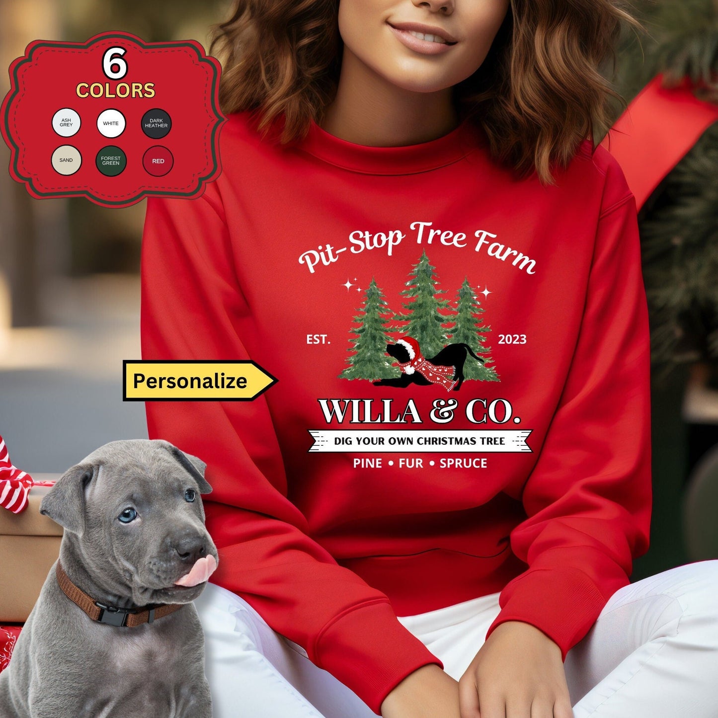 Personalized Pitbull Dog Christmas Sweatshirt - Pittie Dog Mom Gift Shirt, Custom Pitbull Lover Unisex Sweatshirt, Pitbull Shirt