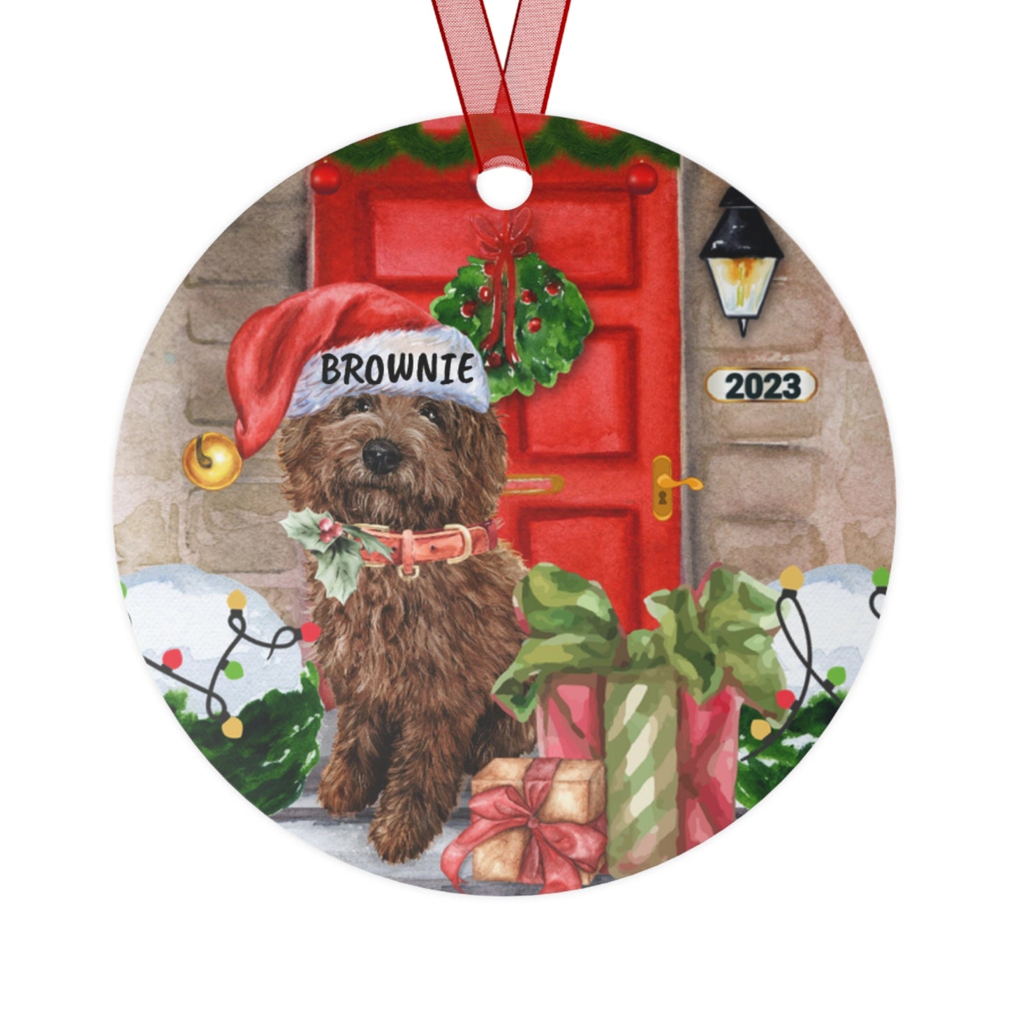 Personalized Goldendoodle - Labradoodle Christmas Ornament, Chocolate Brown Doodle Dog Metal Ornament, Doodle Mom Dad Gift Idea, D