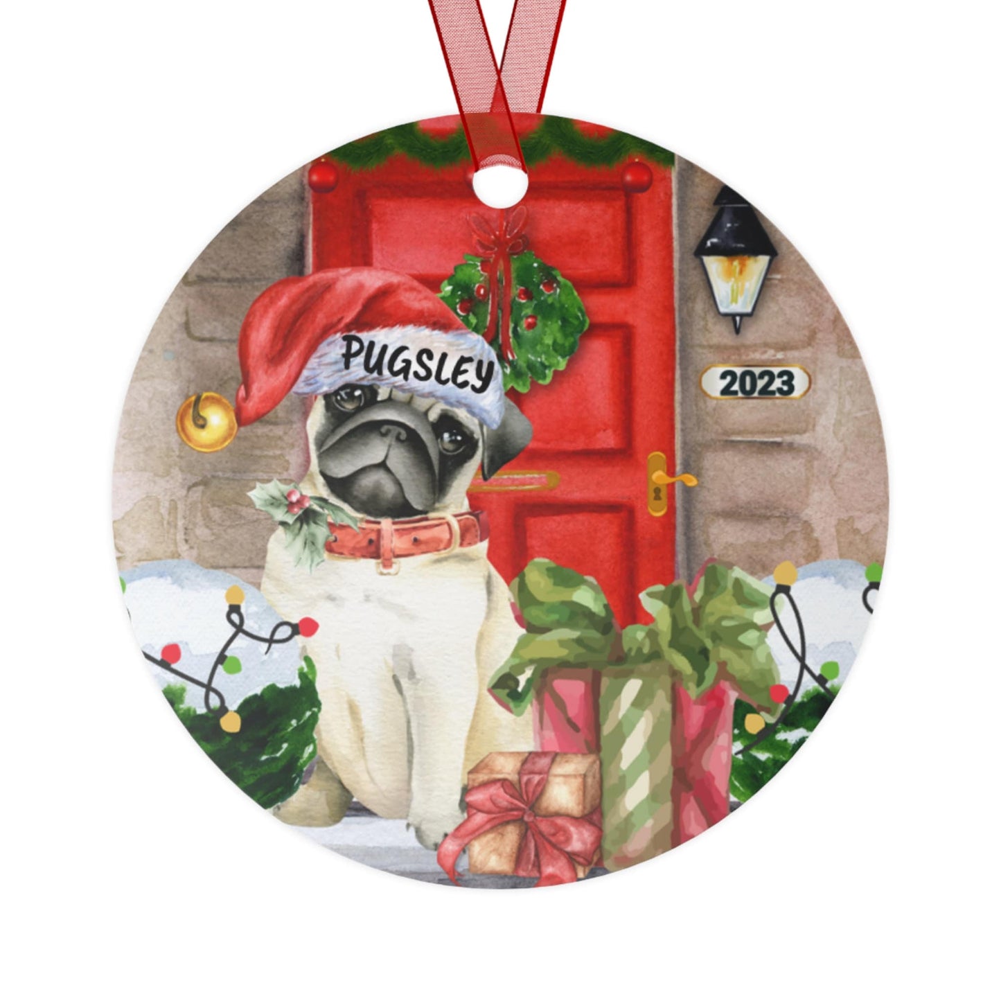 Personalized Pug Christmas Ornament - Pug Mom and Dad Gift Idea, Durable, Double Sided Dog Ornament