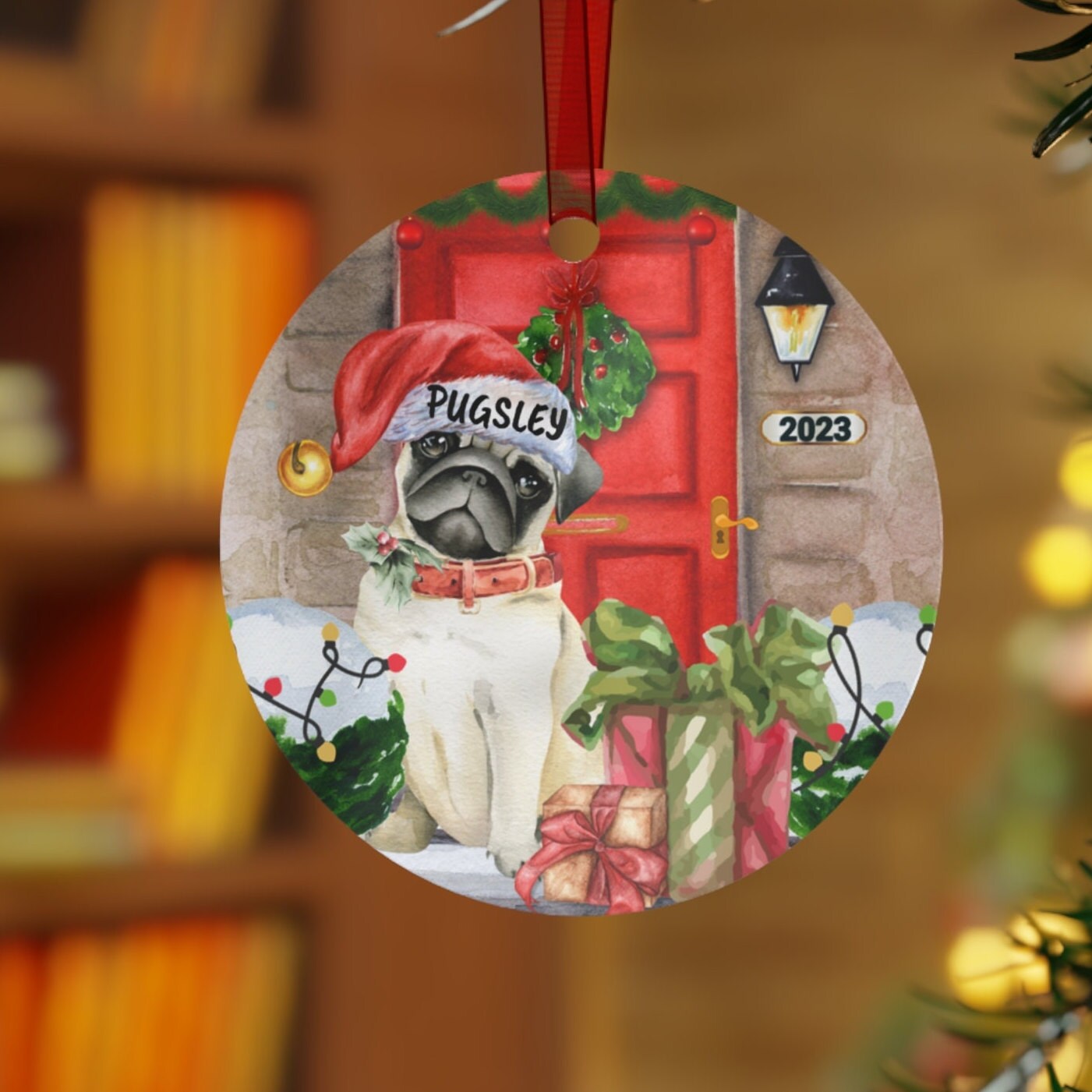 Personalized Pug Christmas Ornament - Pug Mom and Dad Gift Idea, Durable, Double Sided Dog Ornament