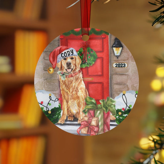 Personalized Custom Golden Retriever Ornament - Dog Christmas Metal Ornament, Golden Retriever  Mom Dad Gift Idea, Double Sided Pr