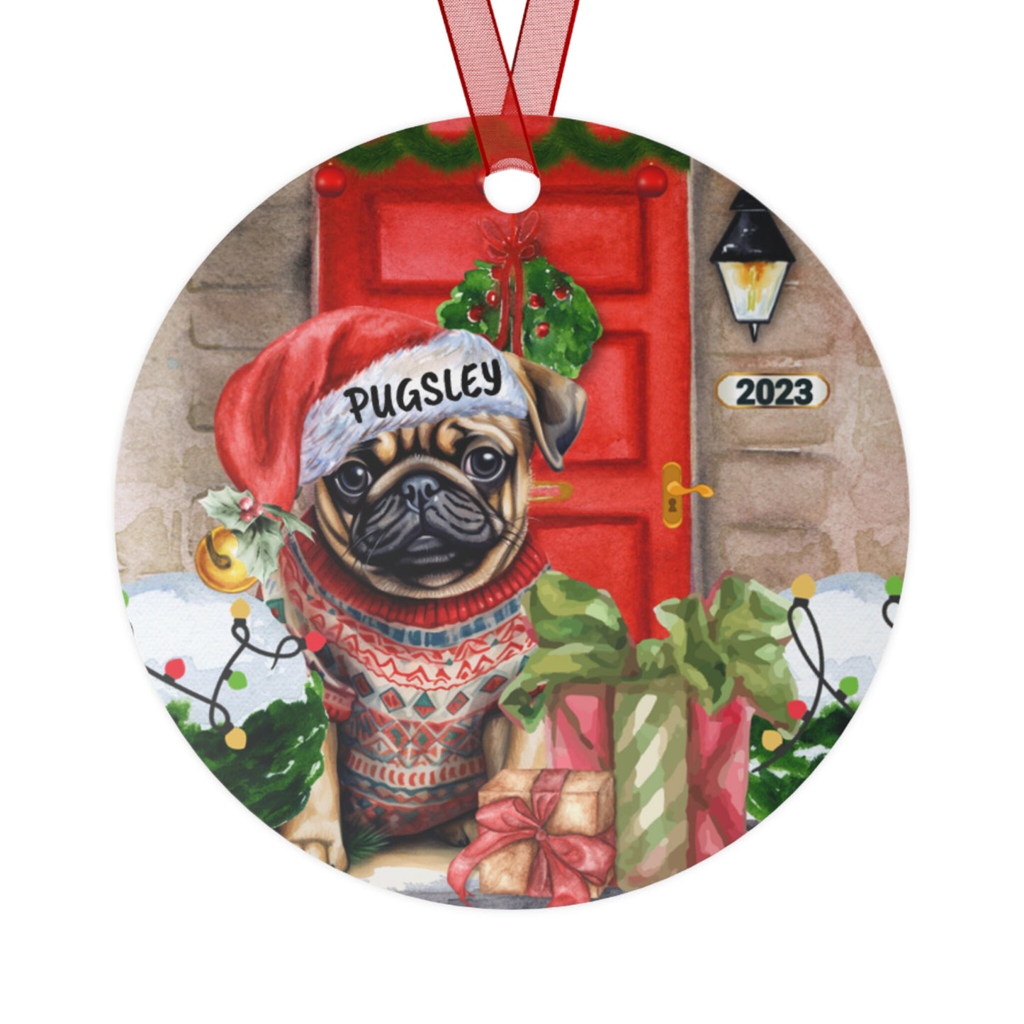 Personalized Pug Dog Christmas Ornament - Pug Mom and Pug Lover Gift Idea, Durable, Double Sided Custom Pug Dog Ornament