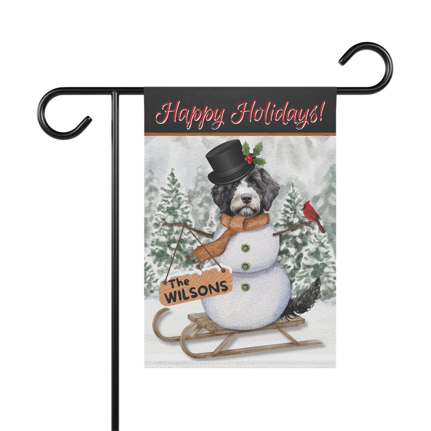 Personalized Bernedoodle Snowman Christmas Flag - Bernedoodle Doodle Dog Mom Gift Idea, Custom Doodle Dog Flag, Stand Not Included