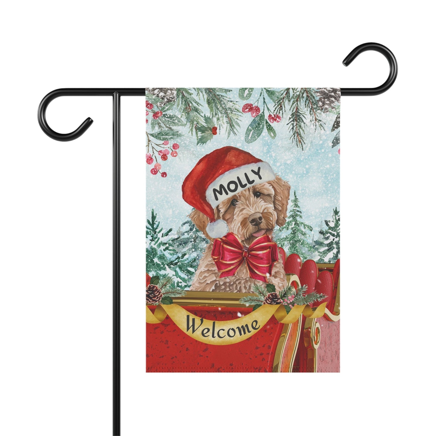 Personalized Goldendoodle - Labradoodle Christmas Flag, Garden Flag Gift Idea, Labradoodle, Goldendoodle, Doodle Mom Gift, Stand N