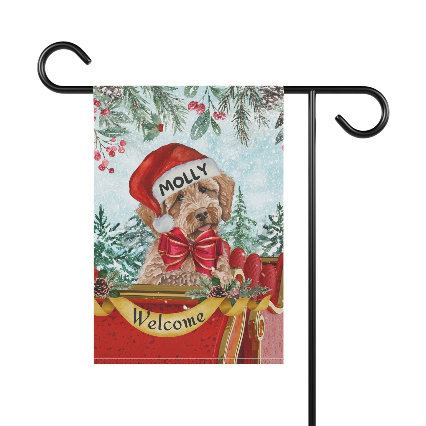 Personalized Goldendoodle - Labradoodle Christmas Flag, Garden Flag Gift Idea, Labradoodle, Goldendoodle, Doodle Mom Gift, Stand N